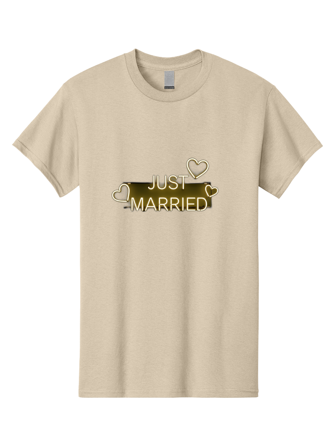 Just-Married-11 Men'S Graphic Tee, 100% Cotton, Comfortable Casual Summer Wear, Machine Washable, Just Married, Neon Sign, Heart Shaped Lights, Wedding Decor, Love Symbol, Romantic Ambiance, Glowing Hearts, Wedding Celebration, Marriage Bliss, Baa885