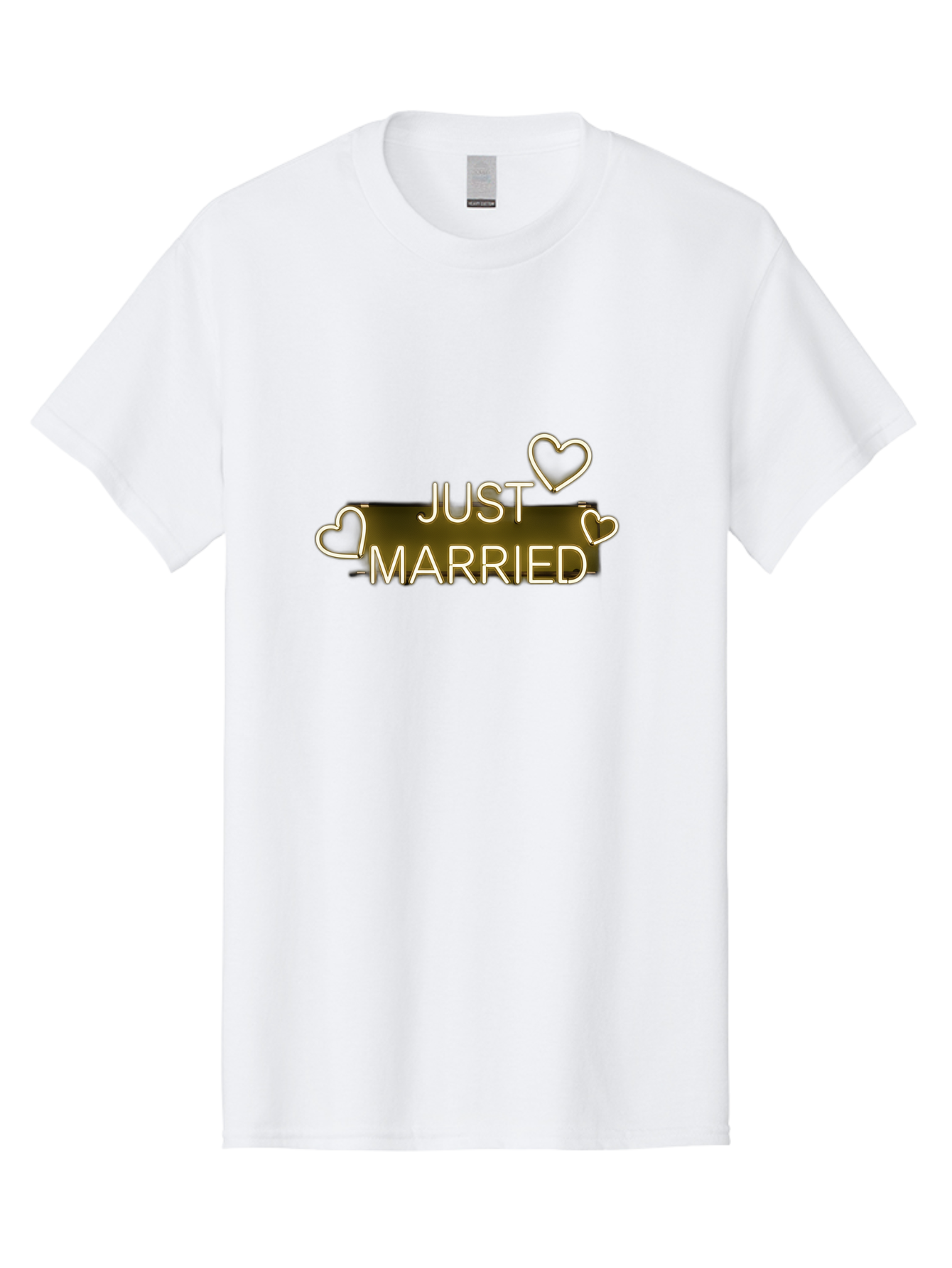 Just-Married-11 Men'S Graphic Tee, 100% Cotton, Comfortable Casual Summer Wear, Machine Washable, Just Married, Neon Sign, Heart Shaped Lights, Wedding Decor, Love Symbol, Romantic Ambiance, Glowing Hearts, Wedding Celebration, Marriage Bliss, Baa885