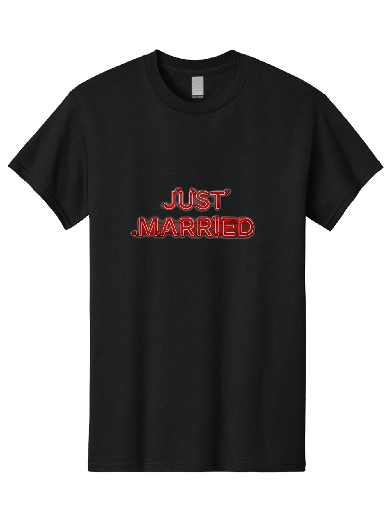 Just-Married-2 Men'S Graphic Tee, 100% Cotton, Comfortable Casual Summer Wear, Machine Washable, Wedding Decoration, Marriage Celebration, Newlyweds, Love Is In The Air, Red Neon Sign, Just Married Sign, Romance, Valentine'S Day Gift Baa886