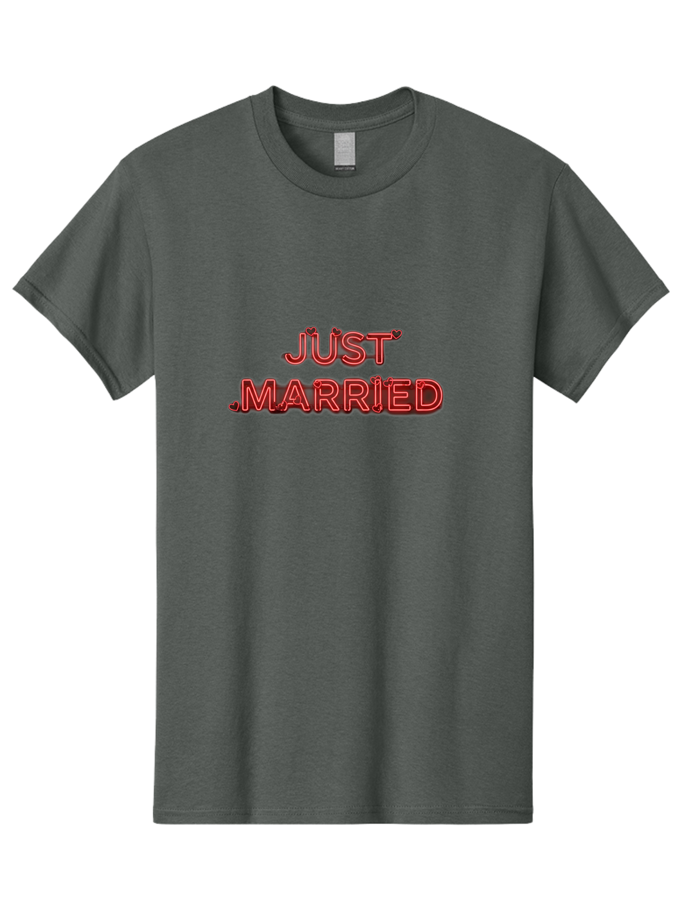 Just-Married-2 Men'S Graphic Tee, 100% Cotton, Comfortable Casual Summer Wear, Machine Washable, Wedding Decoration, Marriage Celebration, Newlyweds, Love Is In The Air, Red Neon Sign, Just Married Sign, Romance, Valentine'S Day Gift Baa886
