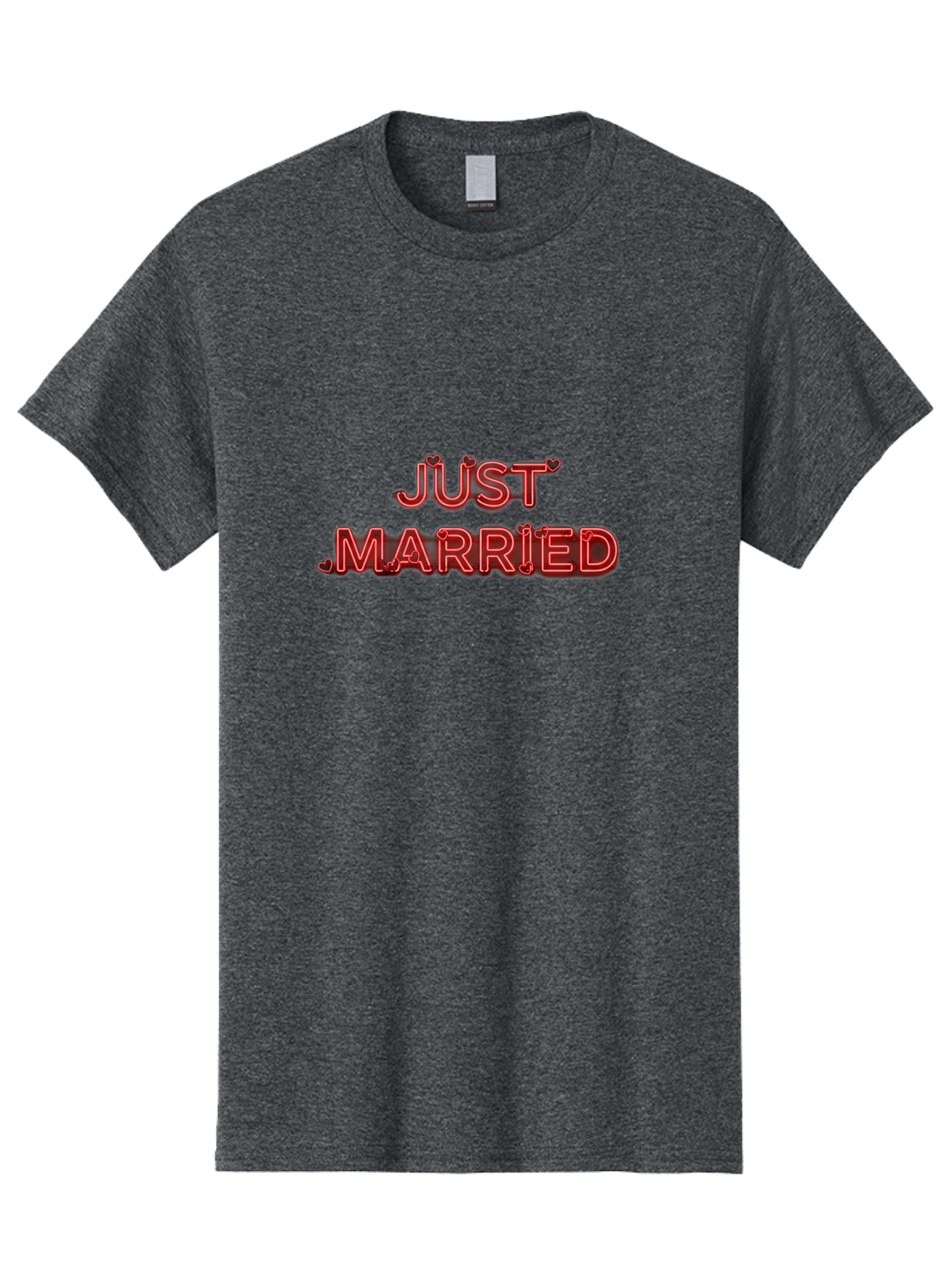 Just-Married-2 Men'S Graphic Tee, 100% Cotton, Comfortable Casual Summer Wear, Machine Washable, Wedding Decoration, Marriage Celebration, Newlyweds, Love Is In The Air, Red Neon Sign, Just Married Sign, Romance, Valentine'S Day Gift Baa886