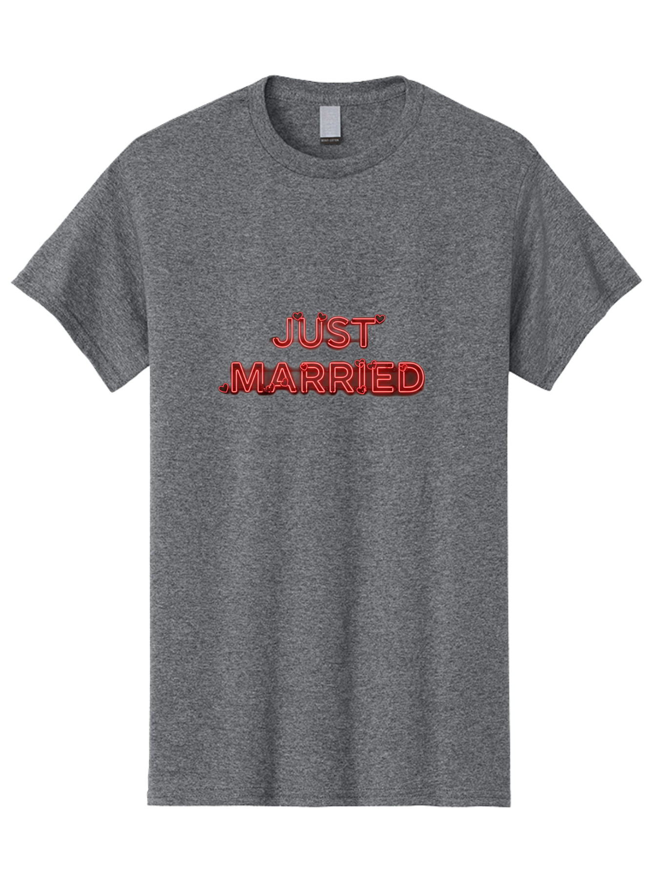 Just-Married-2 Men'S Graphic Tee, 100% Cotton, Comfortable Casual Summer Wear, Machine Washable, Wedding Decoration, Marriage Celebration, Newlyweds, Love Is In The Air, Red Neon Sign, Just Married Sign, Romance, Valentine'S Day Gift Baa886