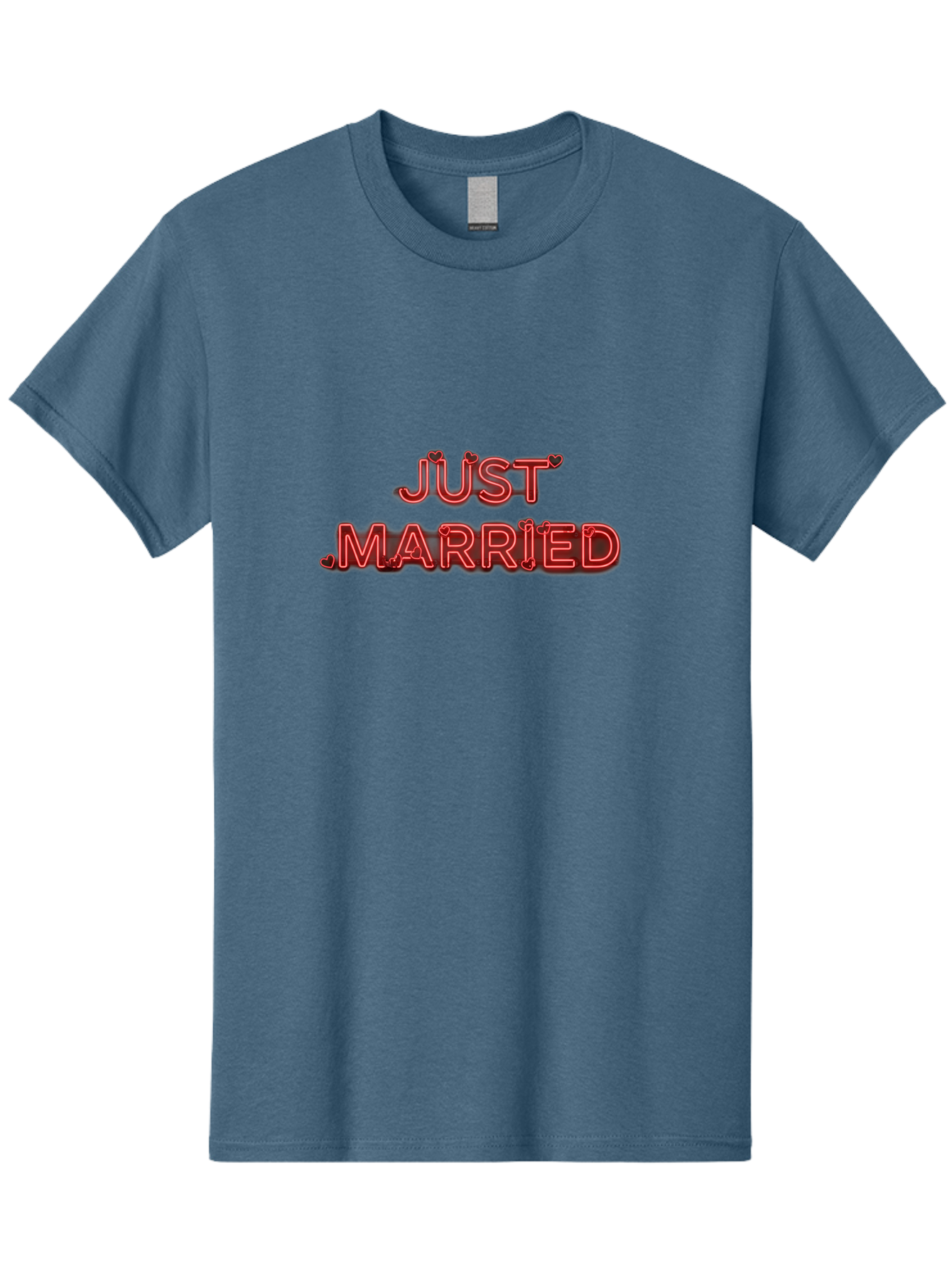 Just-Married-2 Men'S Graphic Tee, 100% Cotton, Comfortable Casual Summer Wear, Machine Washable, Wedding Decoration, Marriage Celebration, Newlyweds, Love Is In The Air, Red Neon Sign, Just Married Sign, Romance, Valentine'S Day Gift Baa886