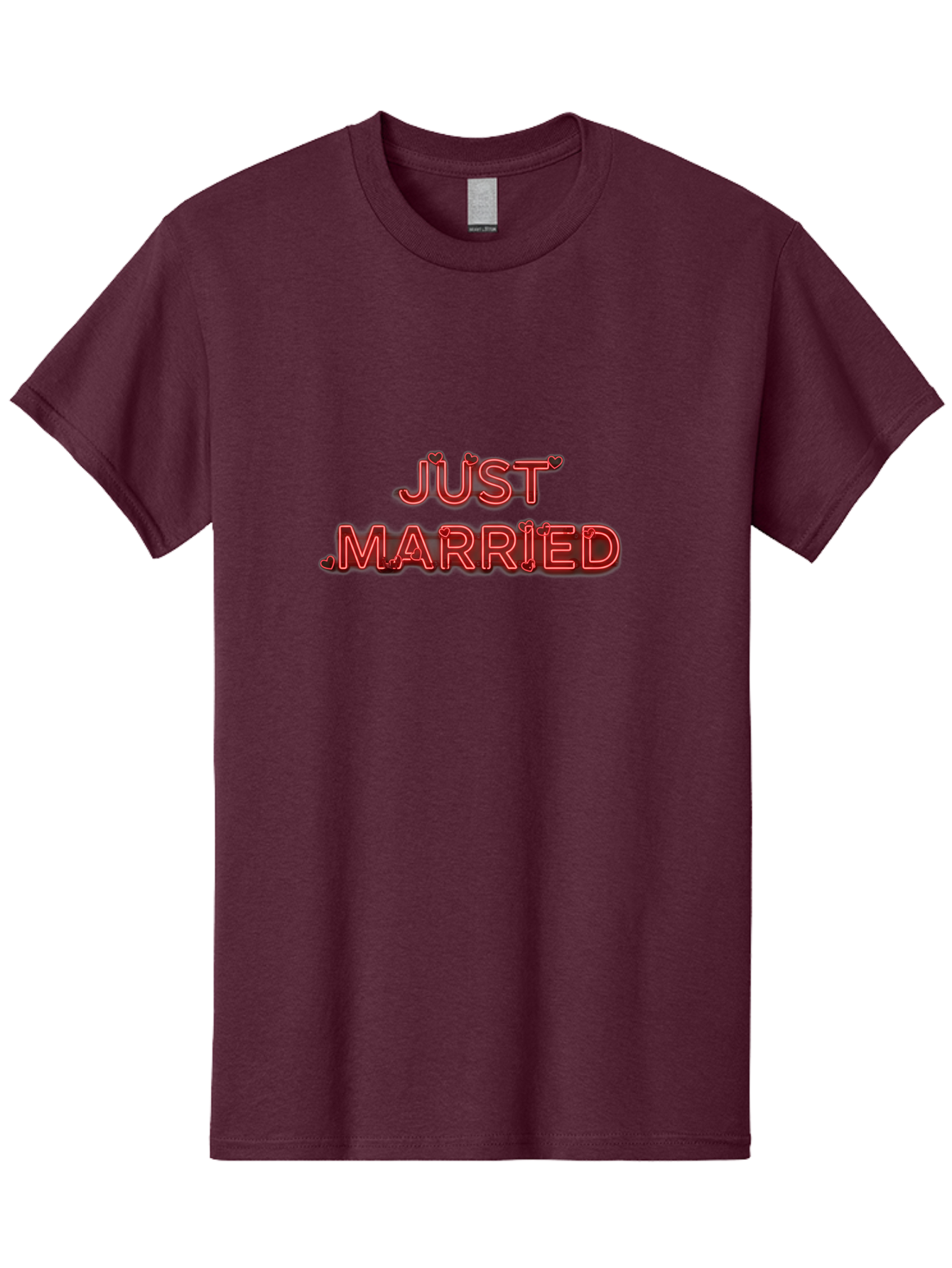 Just-Married-2 Men'S Graphic Tee, 100% Cotton, Comfortable Casual Summer Wear, Machine Washable, Wedding Decoration, Marriage Celebration, Newlyweds, Love Is In The Air, Red Neon Sign, Just Married Sign, Romance, Valentine'S Day Gift Baa886