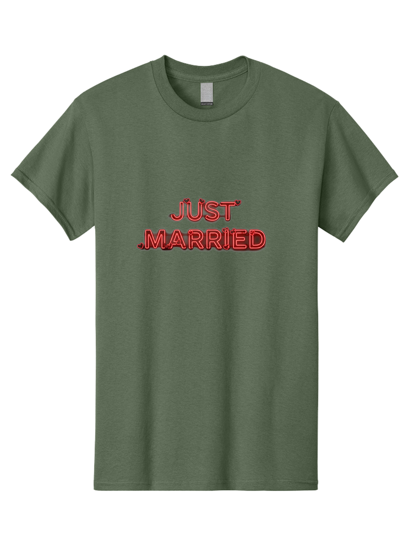 Just-Married-2 Men'S Graphic Tee, 100% Cotton, Comfortable Casual Summer Wear, Machine Washable, Wedding Decoration, Marriage Celebration, Newlyweds, Love Is In The Air, Red Neon Sign, Just Married Sign, Romance, Valentine'S Day Gift Baa886