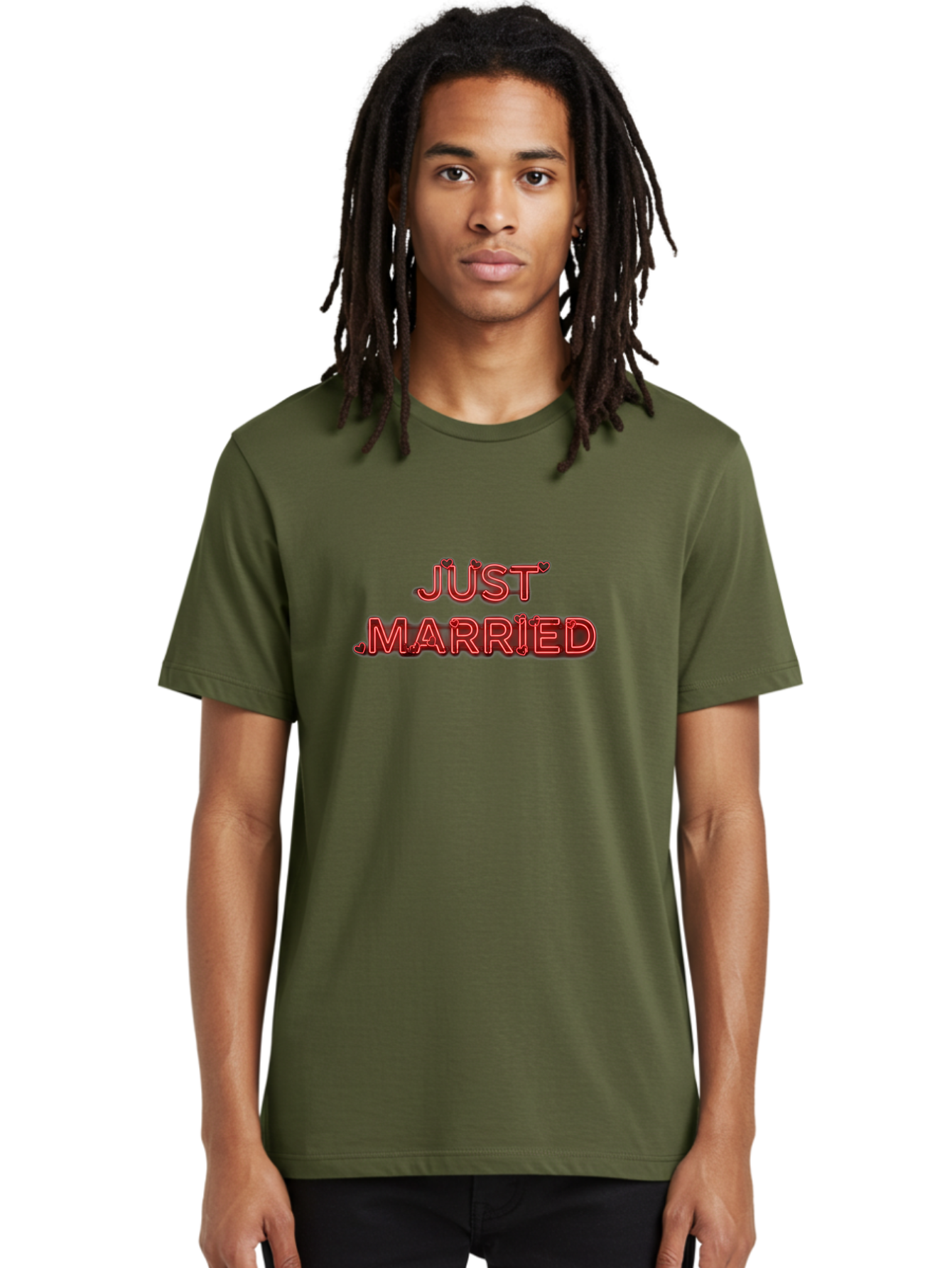 Just-Married-2 Men'S Graphic Tee, 100% Cotton, Comfortable Casual Summer Wear, Machine Washable, Wedding Decoration, Marriage Celebration, Newlyweds, Love Is In The Air, Red Neon Sign, Just Married Sign, Romance, Valentine'S Day Gift Baa886