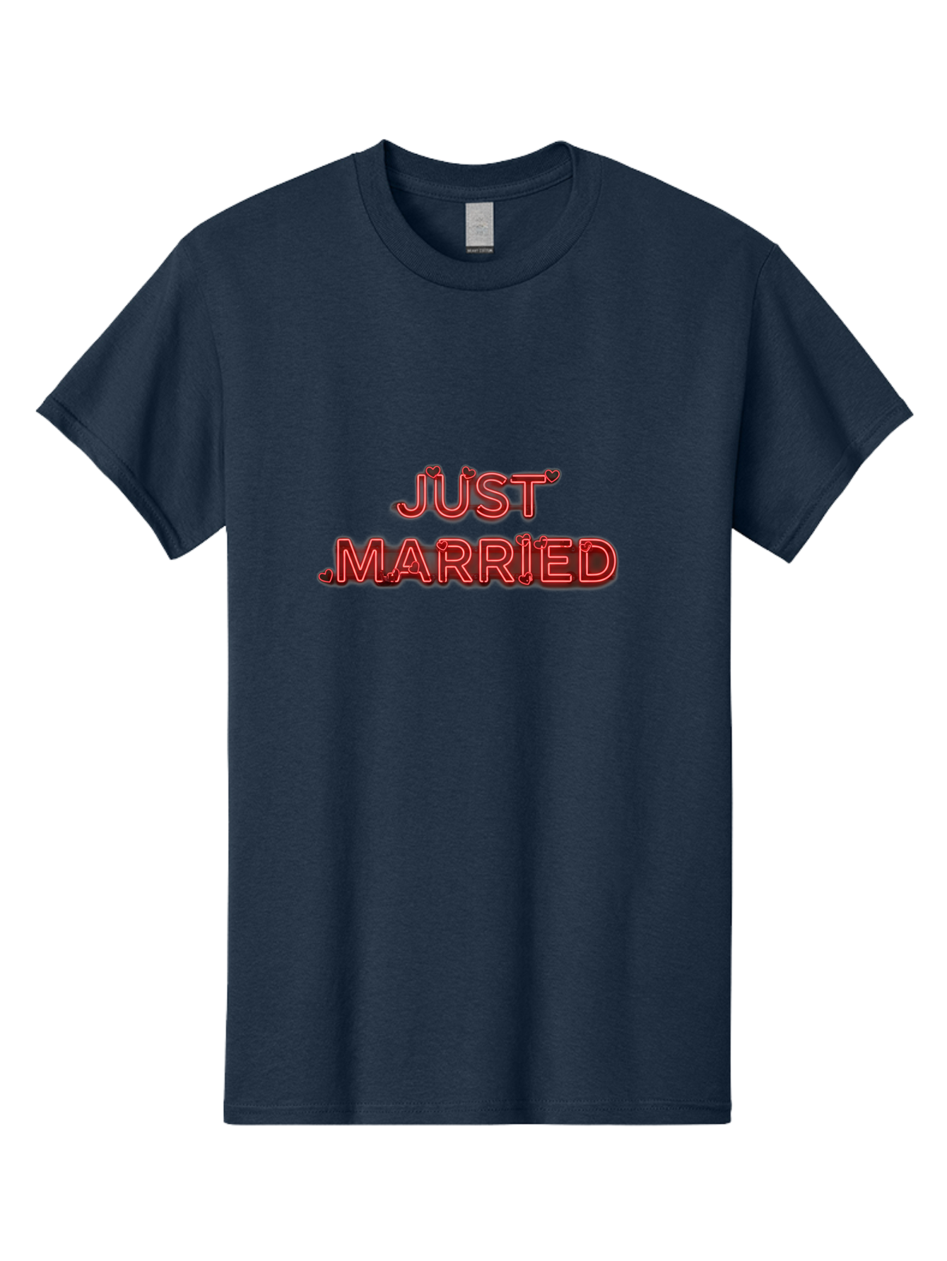 Just-Married-2 Men'S Graphic Tee, 100% Cotton, Comfortable Casual Summer Wear, Machine Washable, Wedding Decoration, Marriage Celebration, Newlyweds, Love Is In The Air, Red Neon Sign, Just Married Sign, Romance, Valentine'S Day Gift Baa886