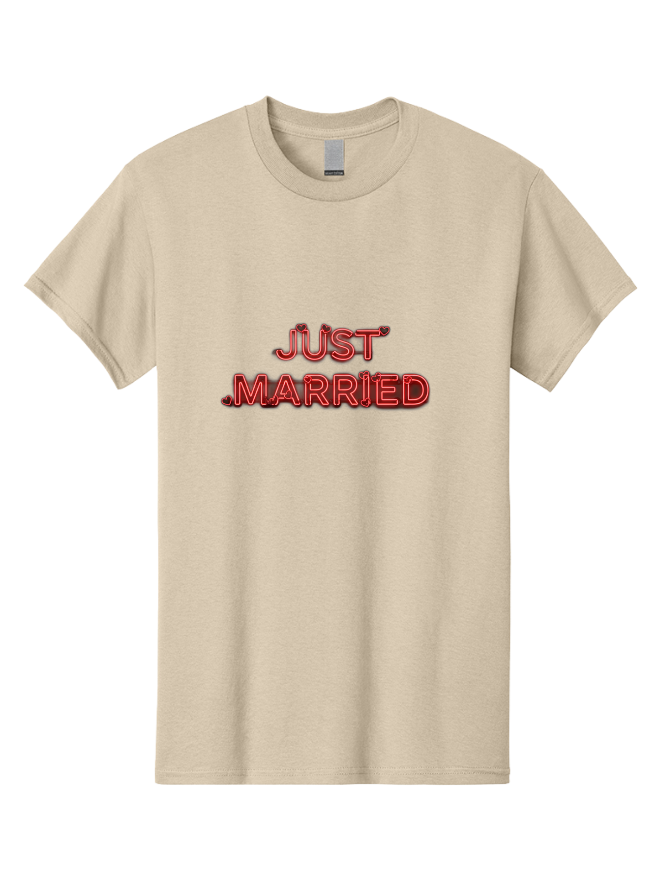 Just-Married-2 Men'S Graphic Tee, 100% Cotton, Comfortable Casual Summer Wear, Machine Washable, Wedding Decoration, Marriage Celebration, Newlyweds, Love Is In The Air, Red Neon Sign, Just Married Sign, Romance, Valentine'S Day Gift Baa886