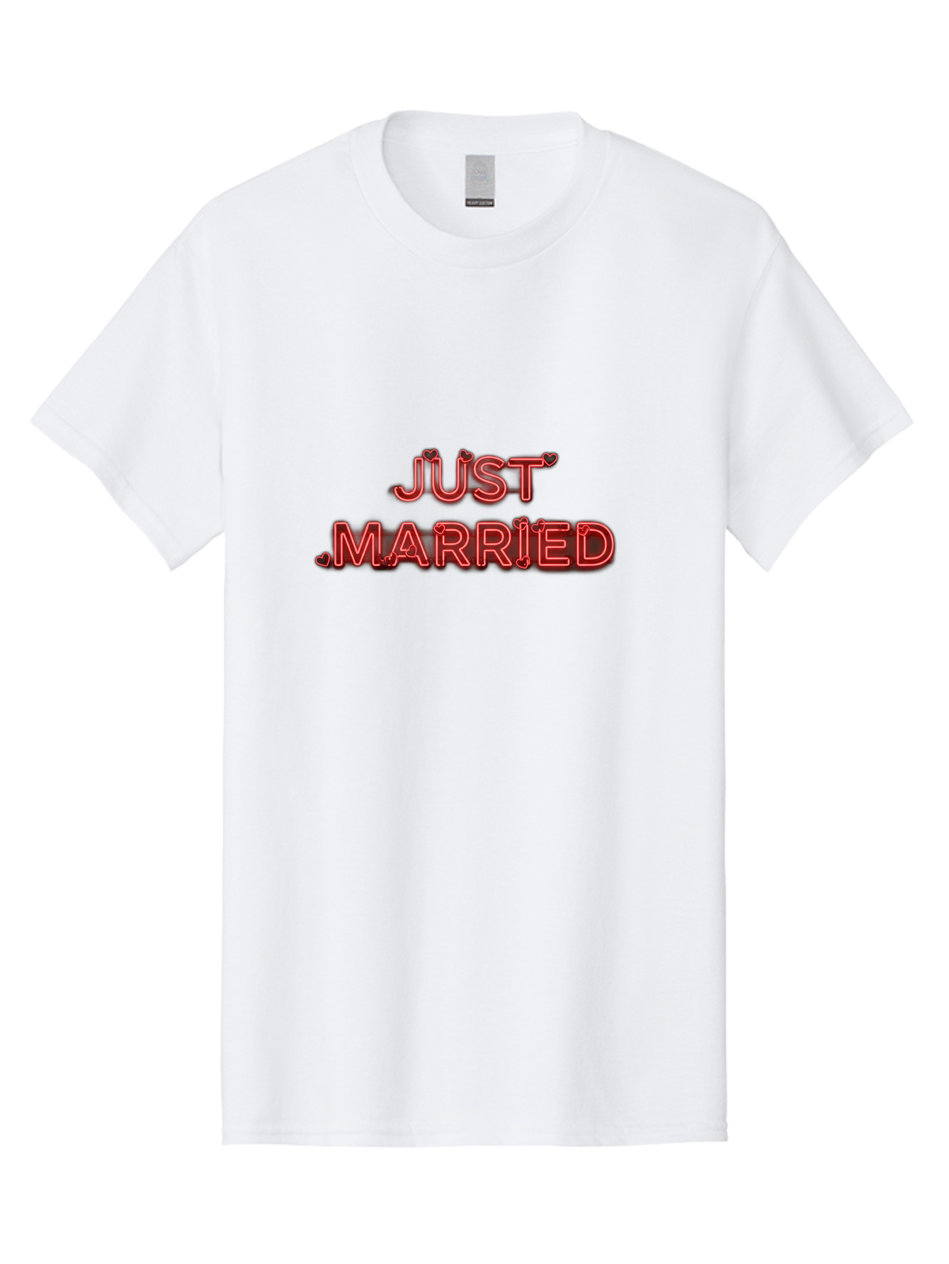 Just-Married-2 Men'S Graphic Tee, 100% Cotton, Comfortable Casual Summer Wear, Machine Washable, Wedding Decoration, Marriage Celebration, Newlyweds, Love Is In The Air, Red Neon Sign, Just Married Sign, Romance, Valentine'S Day Gift Baa886