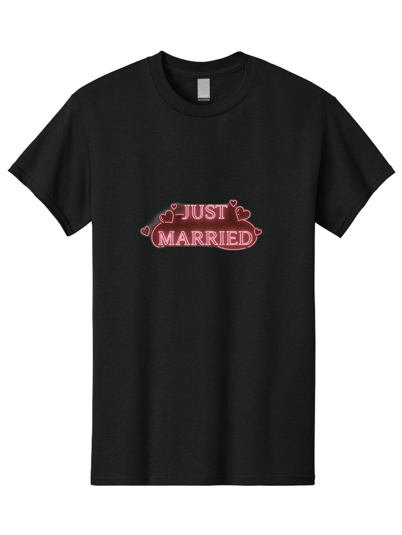 Just-Married-3 Men'S Graphic Tee, 100% Cotton, Comfortable Casual Summer Wear, Machine Washable, Just Married Sign, Wedding Decor, Love Hearts, Pink Neon Lights, Marriage Celebration, Wedding Decoration Ideas, Happy Couple, Baa887