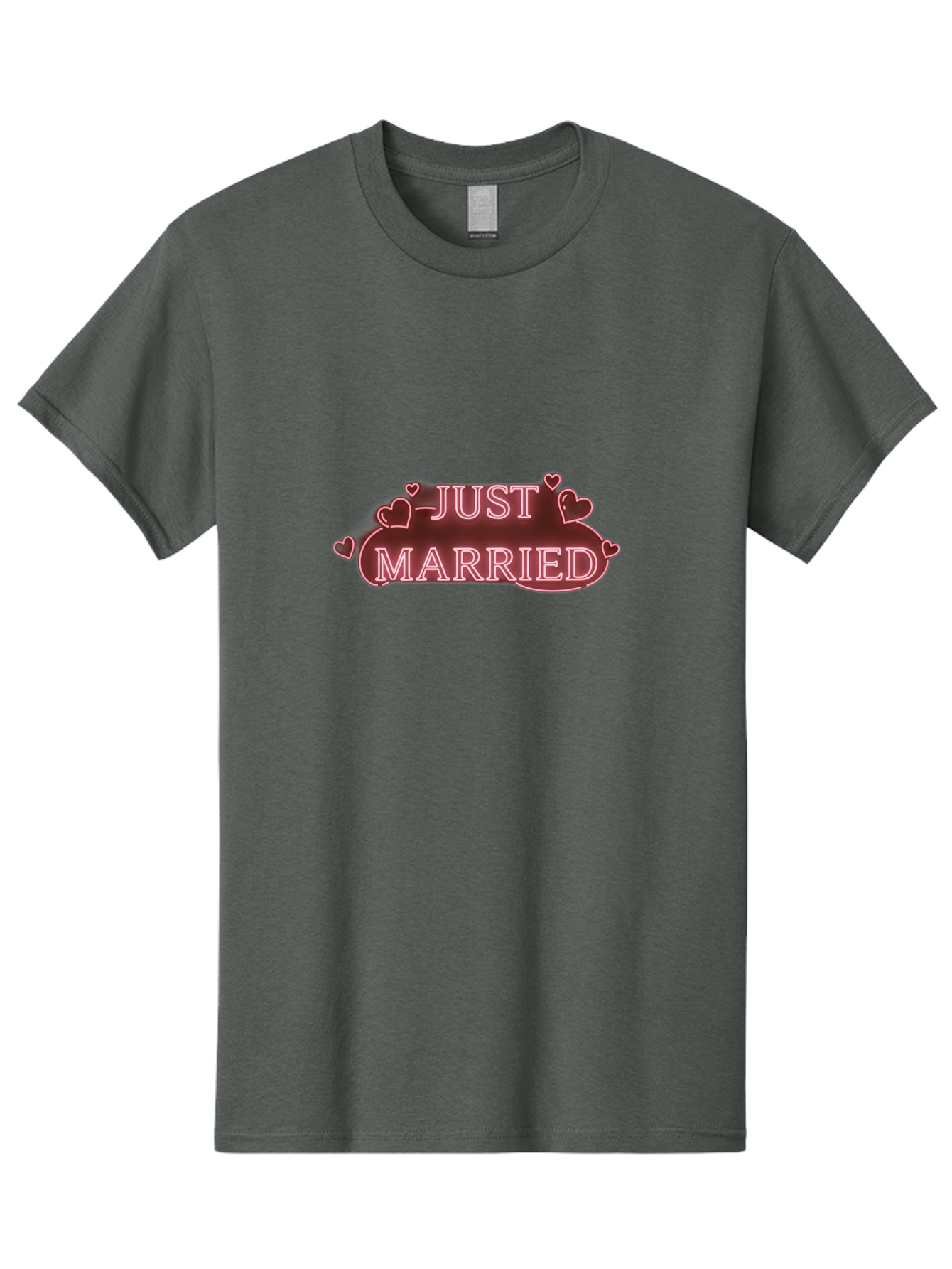 Just-Married-3 Men'S Graphic Tee, 100% Cotton, Comfortable Casual Summer Wear, Machine Washable, Just Married Sign, Wedding Decor, Love Hearts, Pink Neon Lights, Marriage Celebration, Wedding Decoration Ideas, Happy Couple, Baa887