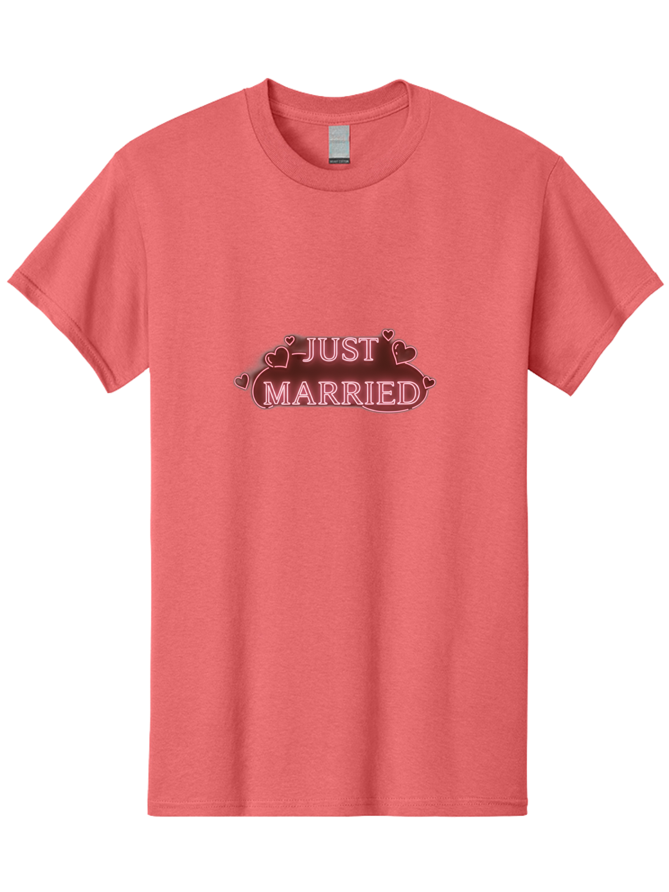 Just-Married-3 Men'S Graphic Tee, 100% Cotton, Comfortable Casual Summer Wear, Machine Washable, Just Married Sign, Wedding Decor, Love Hearts, Pink Neon Lights, Marriage Celebration, Wedding Decoration Ideas, Happy Couple, Baa887