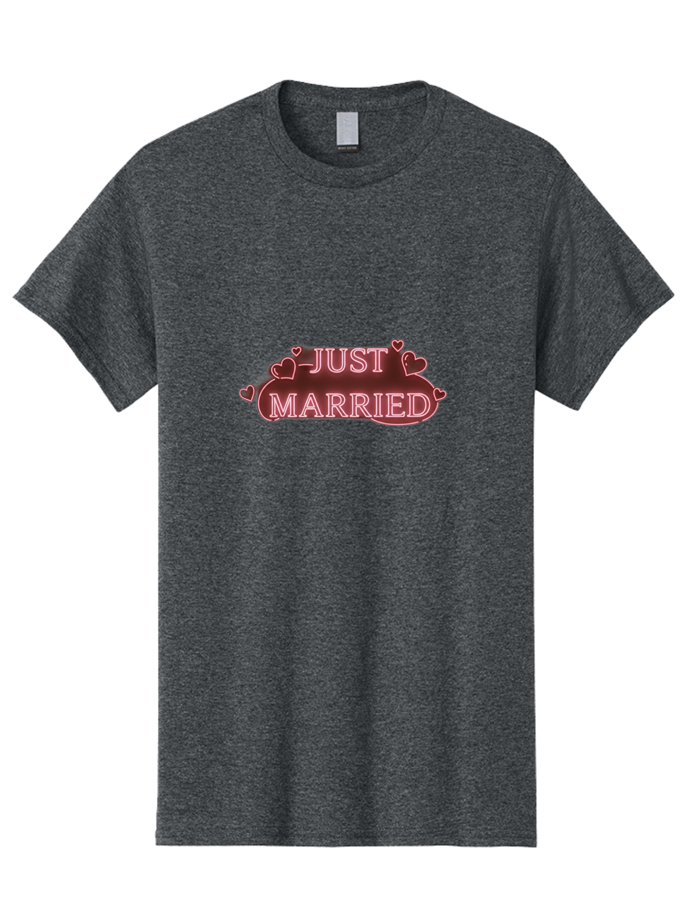 Just-Married-3 Men'S Graphic Tee, 100% Cotton, Comfortable Casual Summer Wear, Machine Washable, Just Married Sign, Wedding Decor, Love Hearts, Pink Neon Lights, Marriage Celebration, Wedding Decoration Ideas, Happy Couple, Baa887
