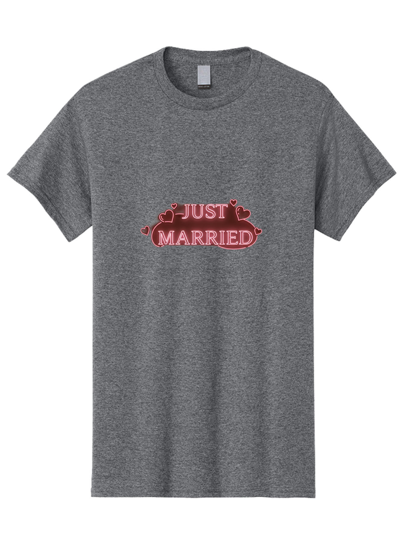 Just-Married-3 Men'S Graphic Tee, 100% Cotton, Comfortable Casual Summer Wear, Machine Washable, Just Married Sign, Wedding Decor, Love Hearts, Pink Neon Lights, Marriage Celebration, Wedding Decoration Ideas, Happy Couple, Baa887