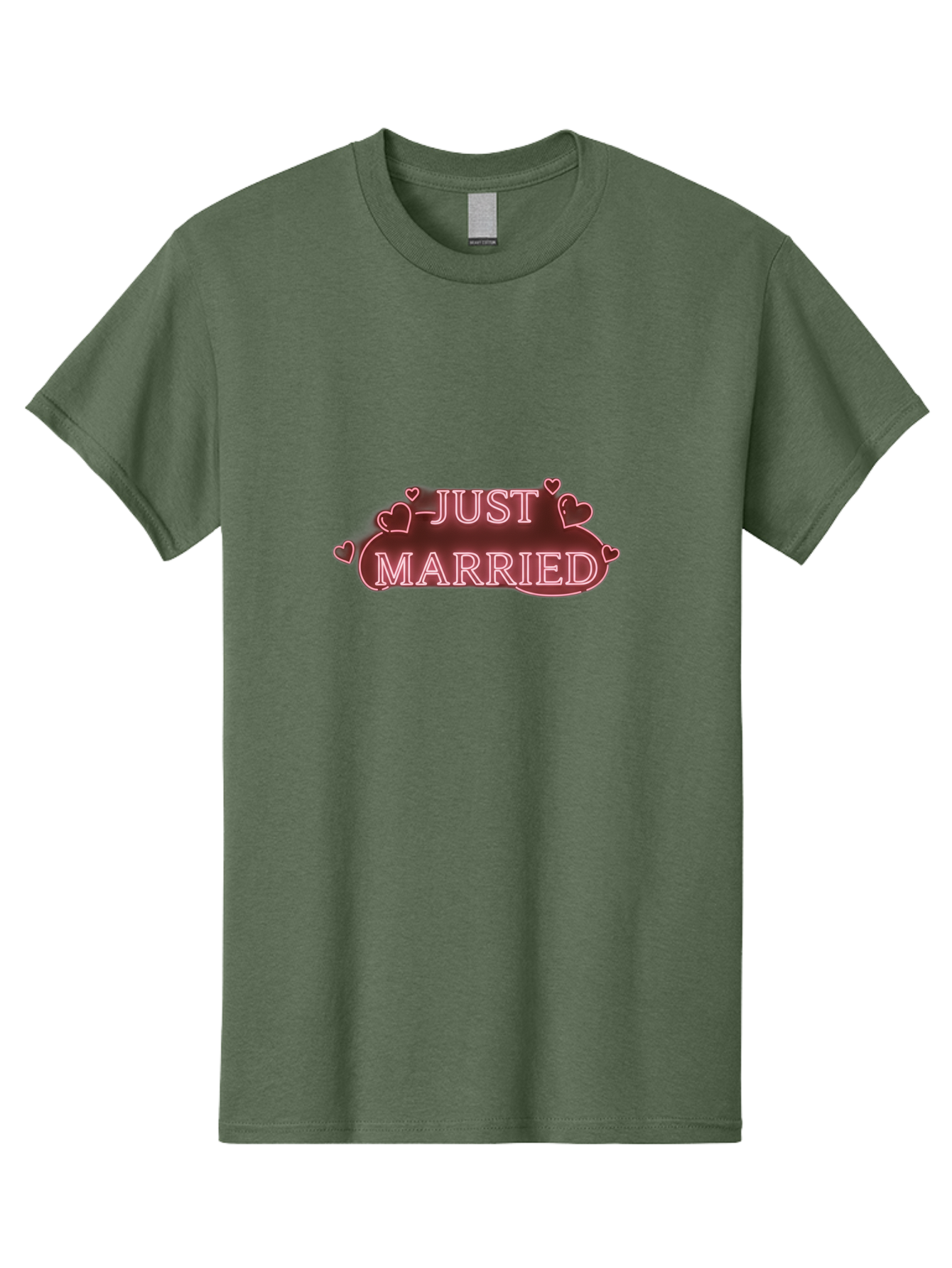 Just-Married-3 Men'S Graphic Tee, 100% Cotton, Comfortable Casual Summer Wear, Machine Washable, Just Married Sign, Wedding Decor, Love Hearts, Pink Neon Lights, Marriage Celebration, Wedding Decoration Ideas, Happy Couple, Baa887