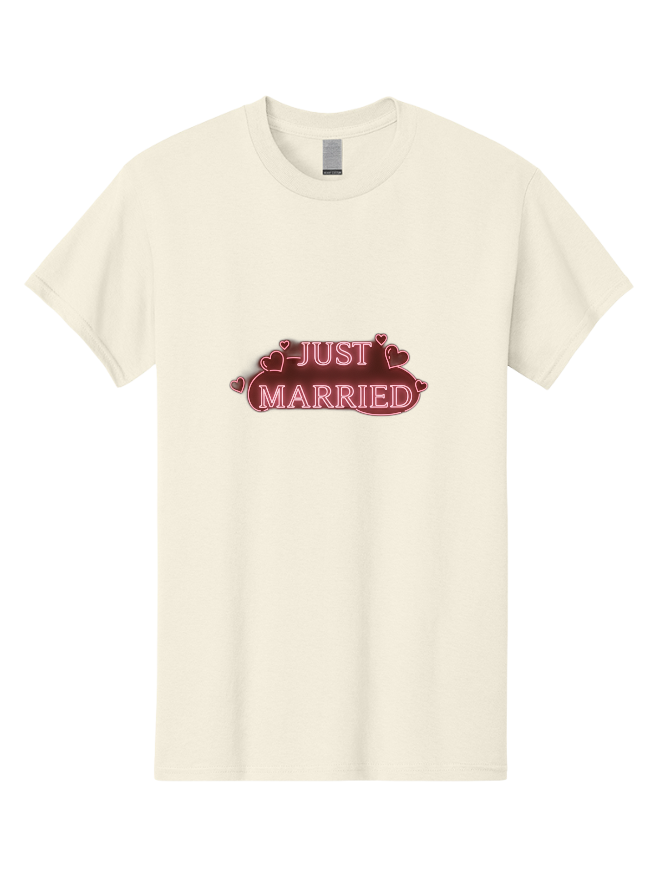 Just-Married-3 Men'S Graphic Tee, 100% Cotton, Comfortable Casual Summer Wear, Machine Washable, Just Married Sign, Wedding Decor, Love Hearts, Pink Neon Lights, Marriage Celebration, Wedding Decoration Ideas, Happy Couple, Baa887