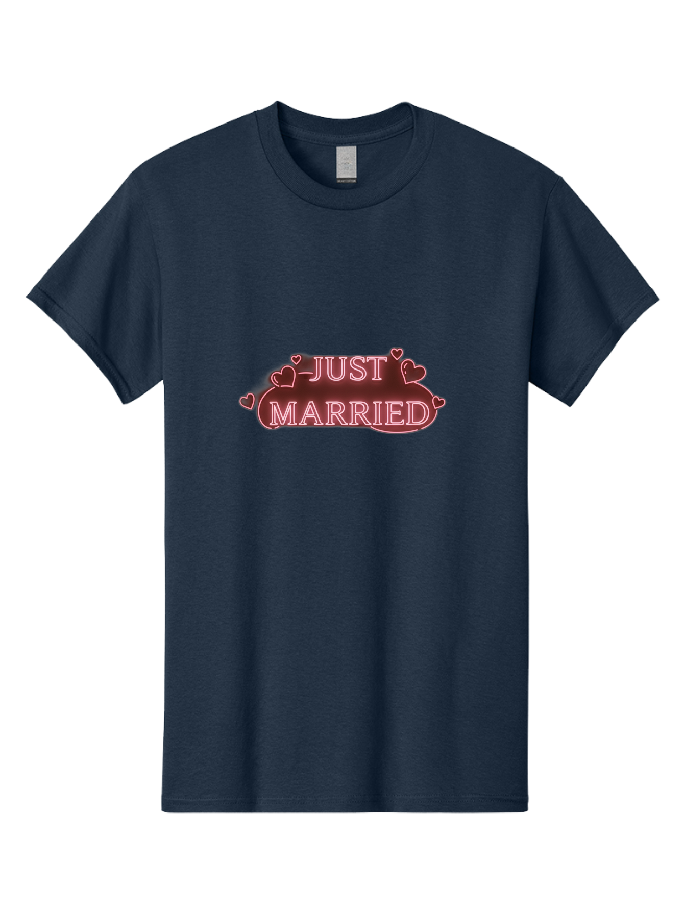 Just-Married-3 Men'S Graphic Tee, 100% Cotton, Comfortable Casual Summer Wear, Machine Washable, Just Married Sign, Wedding Decor, Love Hearts, Pink Neon Lights, Marriage Celebration, Wedding Decoration Ideas, Happy Couple, Baa887