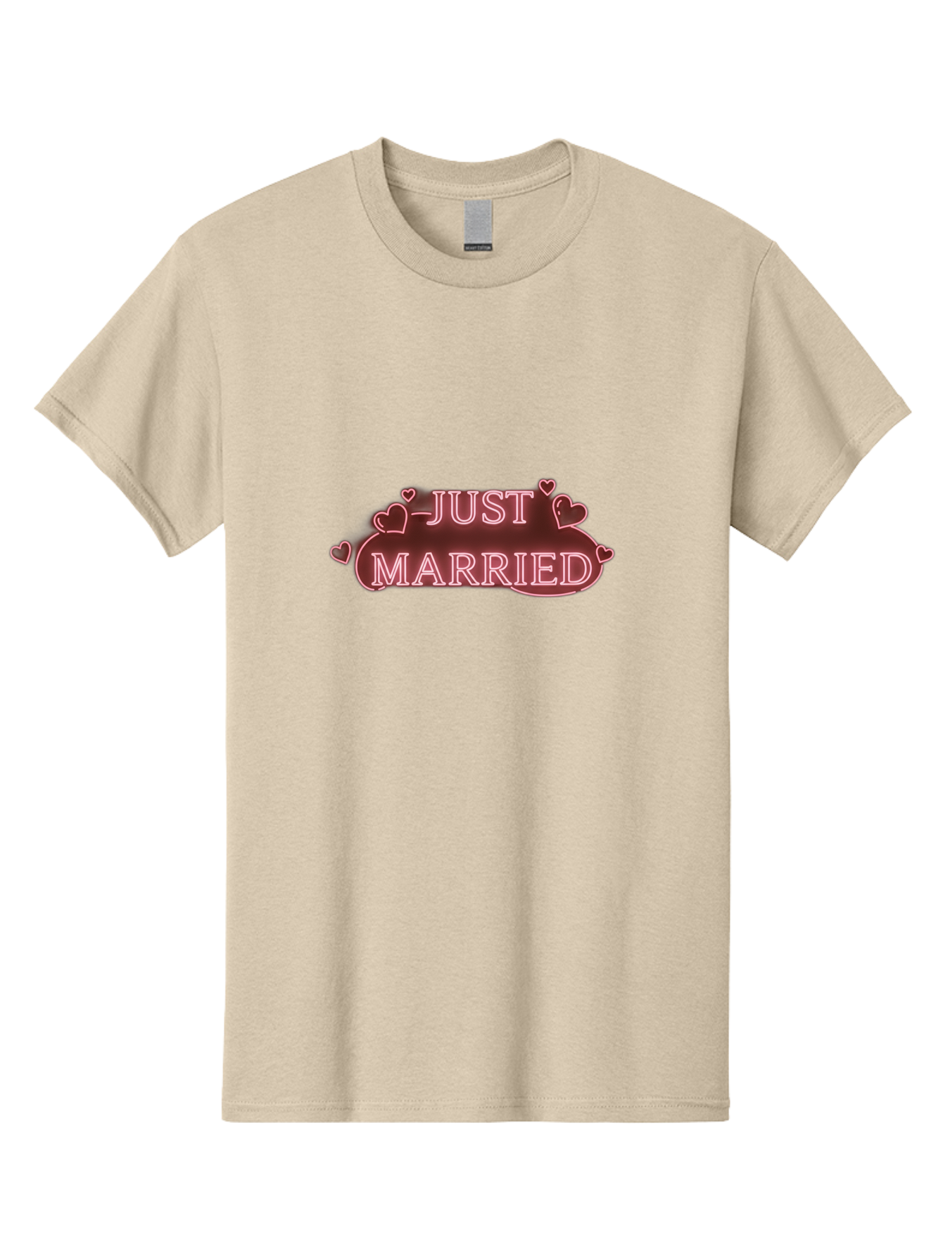 Just-Married-3 Men'S Graphic Tee, 100% Cotton, Comfortable Casual Summer Wear, Machine Washable, Just Married Sign, Wedding Decor, Love Hearts, Pink Neon Lights, Marriage Celebration, Wedding Decoration Ideas, Happy Couple, Baa887