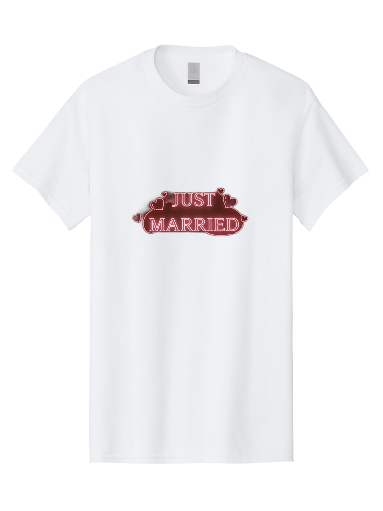 Just-Married-3 Men'S Graphic Tee, 100% Cotton, Comfortable Casual Summer Wear, Machine Washable, Just Married Sign, Wedding Decor, Love Hearts, Pink Neon Lights, Marriage Celebration, Wedding Decoration Ideas, Happy Couple, Baa887