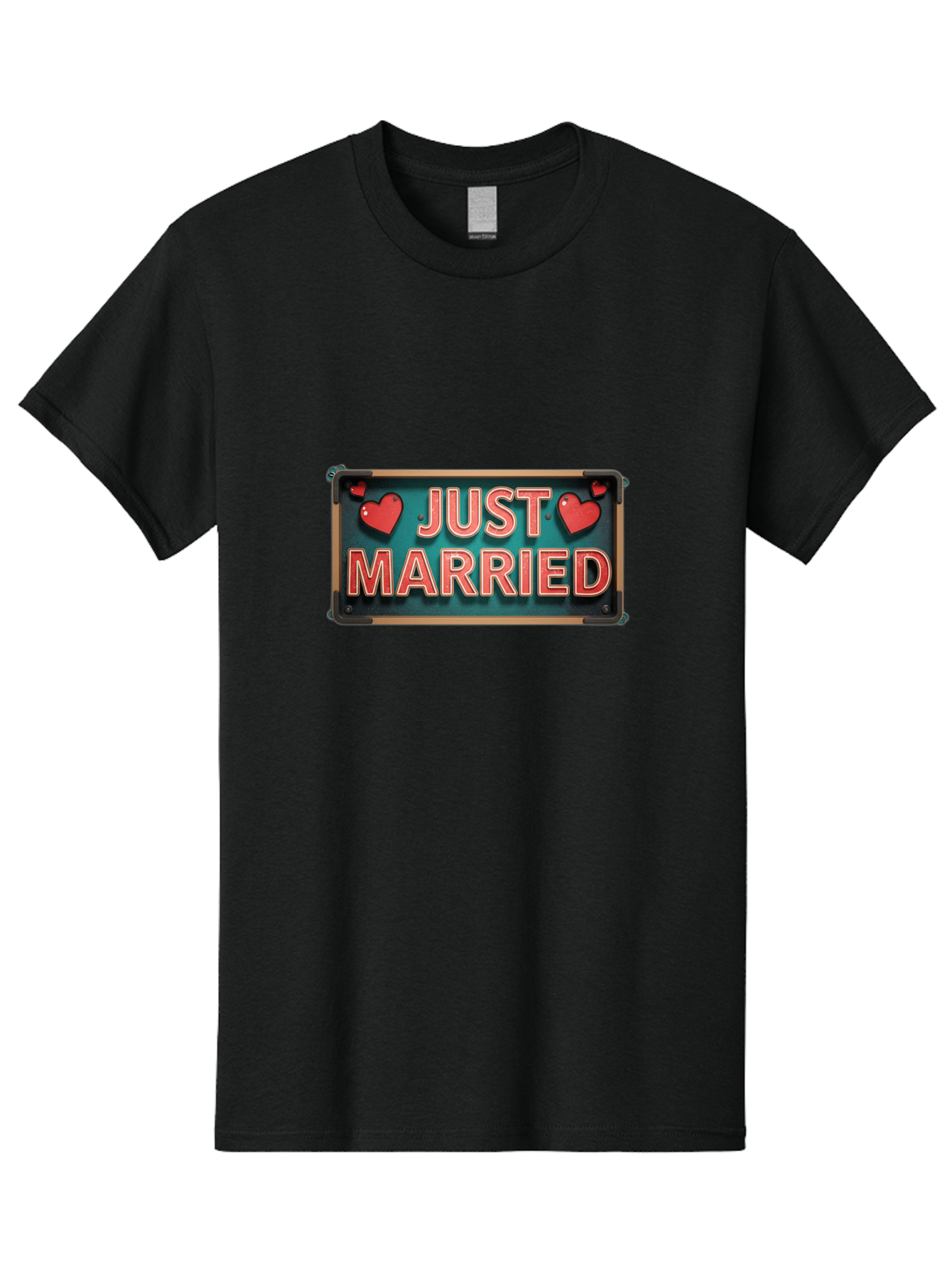 Just-Married-4 Men'S Graphic Tee, 100% Cotton, Comfortable Casual Summer Wear, Machine Washable, Just Married Sign, Red Hearts, Romantic Symbols, Love Decoration, Wedding Celebration, Newlyweds, Love Hearts Baa888