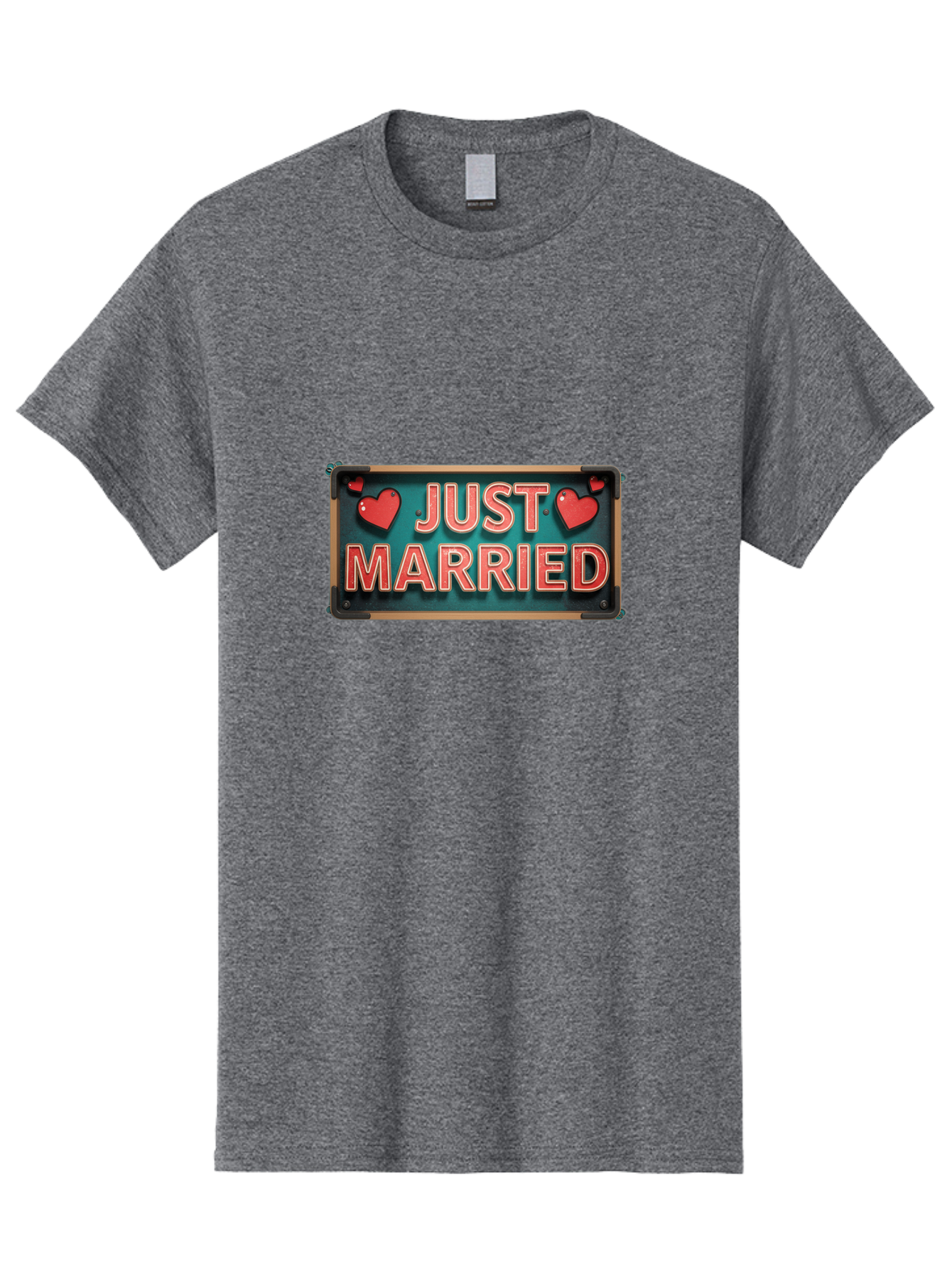 Just-Married-4 Men'S Graphic Tee, 100% Cotton, Comfortable Casual Summer Wear, Machine Washable, Just Married Sign, Red Hearts, Romantic Symbols, Love Decoration, Wedding Celebration, Newlyweds, Love Hearts Baa888