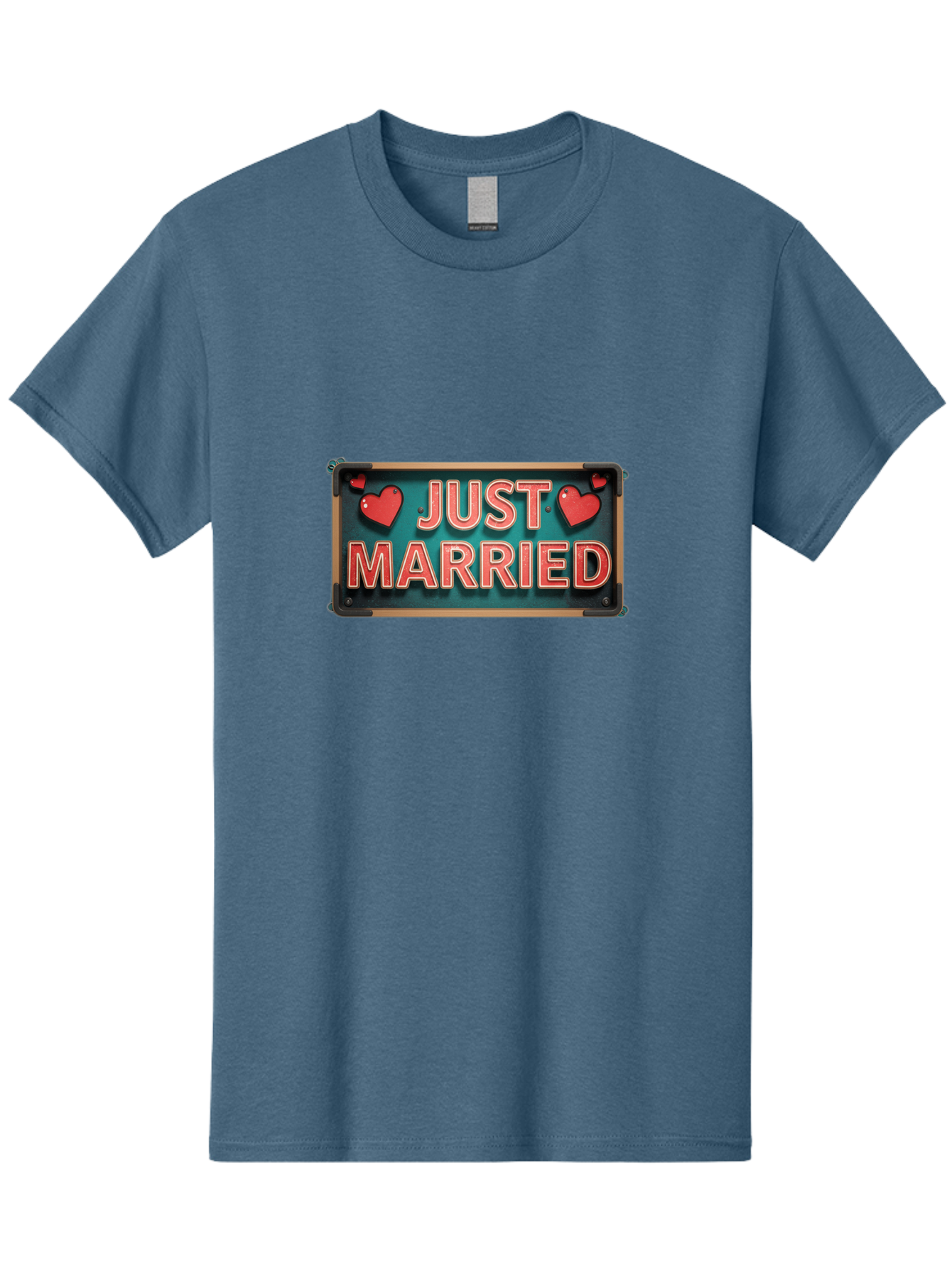 Just-Married-4 Men'S Graphic Tee, 100% Cotton, Comfortable Casual Summer Wear, Machine Washable, Just Married Sign, Red Hearts, Romantic Symbols, Love Decoration, Wedding Celebration, Newlyweds, Love Hearts Baa888