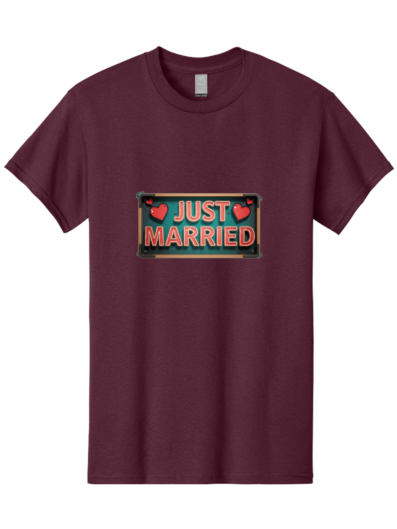 Just-Married-4 Men'S Graphic Tee, 100% Cotton, Comfortable Casual Summer Wear, Machine Washable, Just Married Sign, Red Hearts, Romantic Symbols, Love Decoration, Wedding Celebration, Newlyweds, Love Hearts Baa888