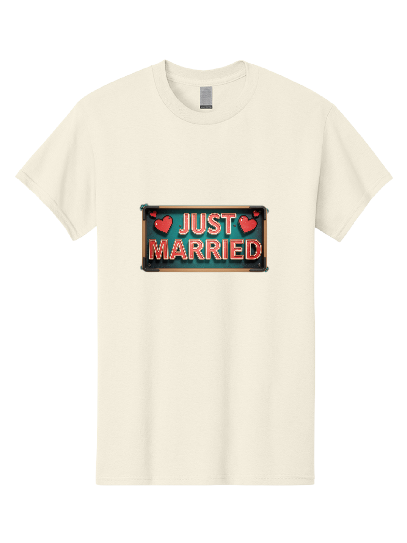 Just-Married-4 Men'S Graphic Tee, 100% Cotton, Comfortable Casual Summer Wear, Machine Washable, Just Married Sign, Red Hearts, Romantic Symbols, Love Decoration, Wedding Celebration, Newlyweds, Love Hearts Baa888