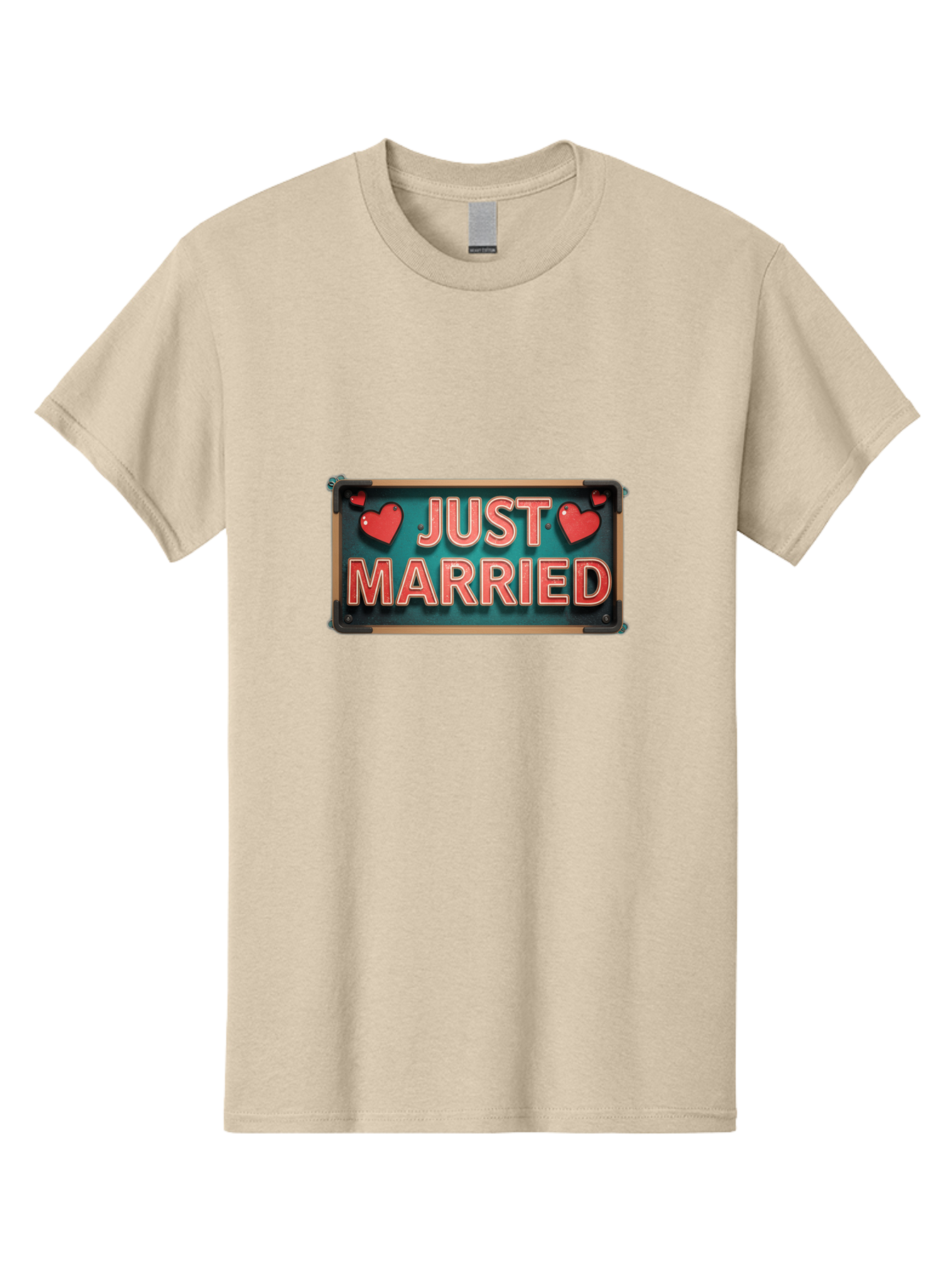 Just-Married-4 Men'S Graphic Tee, 100% Cotton, Comfortable Casual Summer Wear, Machine Washable, Just Married Sign, Red Hearts, Romantic Symbols, Love Decoration, Wedding Celebration, Newlyweds, Love Hearts Baa888