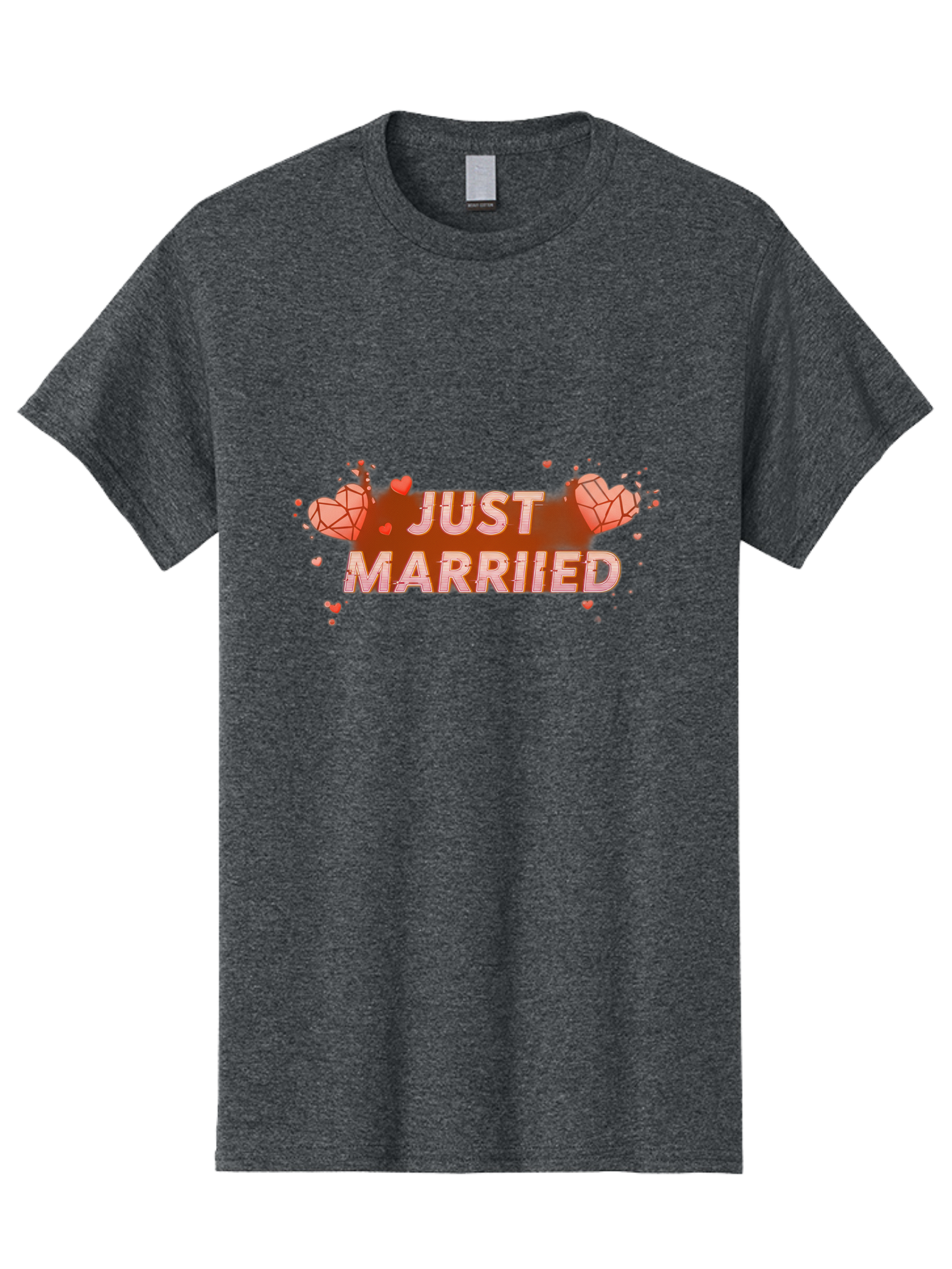 Just-Married-5 Men'S Graphic Tee, 100% Cotton, Comfortable Casual Summer Wear, Machine Washable, Just Married Text, White And Red Hearts, Newlywed Couple, Love Celebration, Wedding Bliss, Heart Decorations, Red Splatter, Love Symbols, Baa889