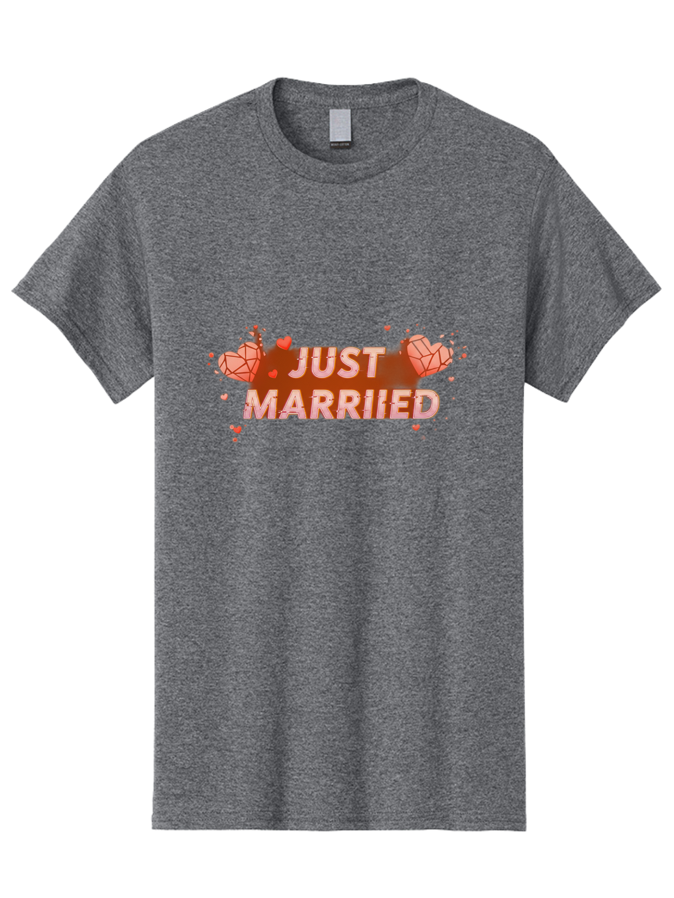Just-Married-5 Men'S Graphic Tee, 100% Cotton, Comfortable Casual Summer Wear, Machine Washable, Just Married Text, White And Red Hearts, Newlywed Couple, Love Celebration, Wedding Bliss, Heart Decorations, Red Splatter, Love Symbols, Baa889