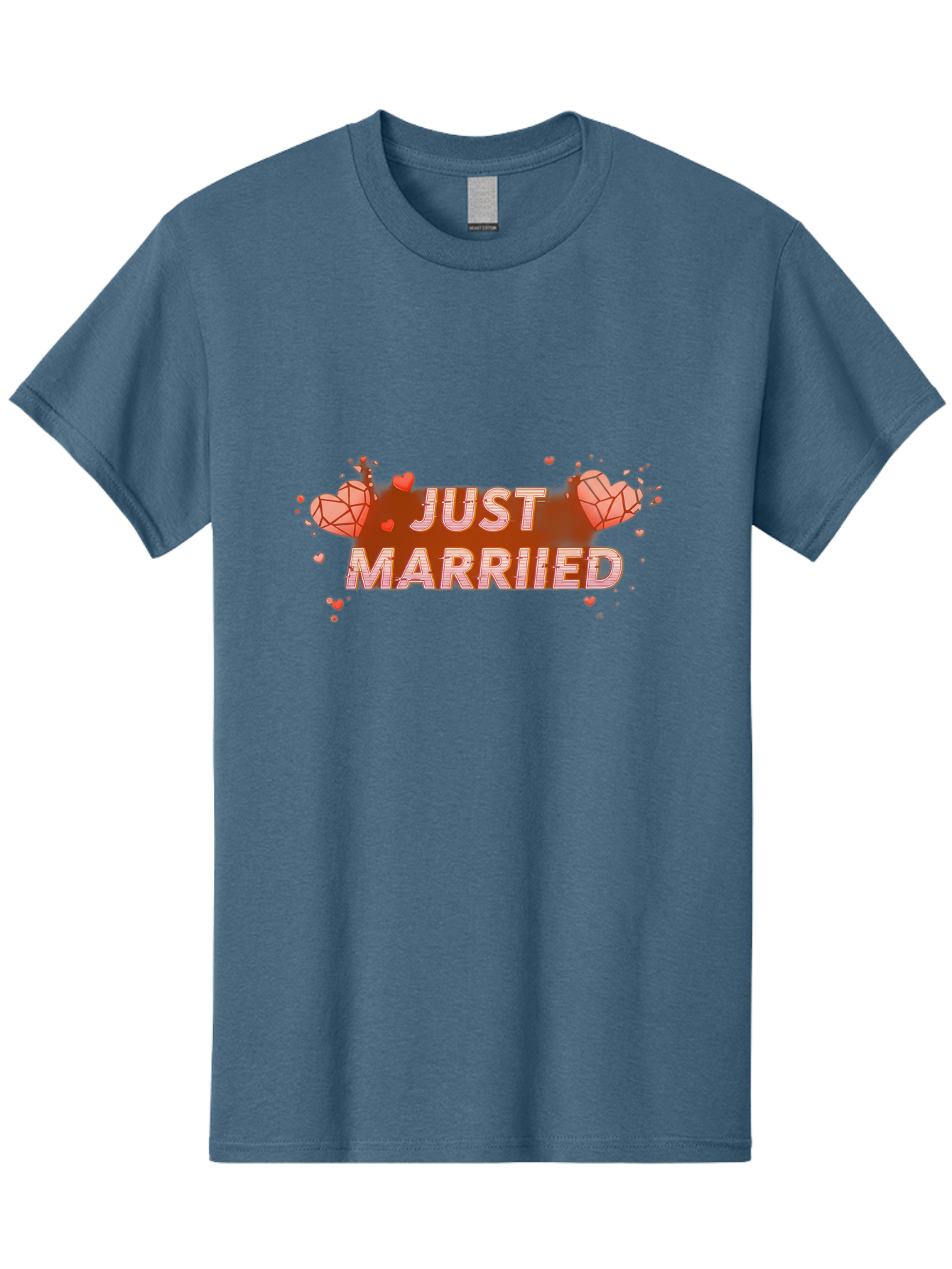 Just-Married-5 Men'S Graphic Tee, 100% Cotton, Comfortable Casual Summer Wear, Machine Washable, Just Married Text, White And Red Hearts, Newlywed Couple, Love Celebration, Wedding Bliss, Heart Decorations, Red Splatter, Love Symbols, Baa889