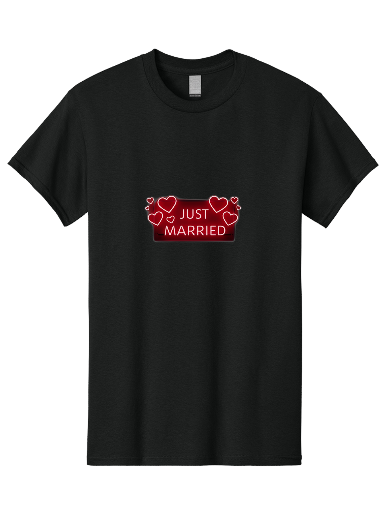 Just-Married-6 Men'S Graphic Tee, 100% Cotton, Comfortable Casual Summer Wear, Machine Washable, Marriage Celebration, Wedding Day, Just Married Sign, Red Hearts, Love Symbol, Valentines Day Gift, Romance, Wedding Decor Baa890
