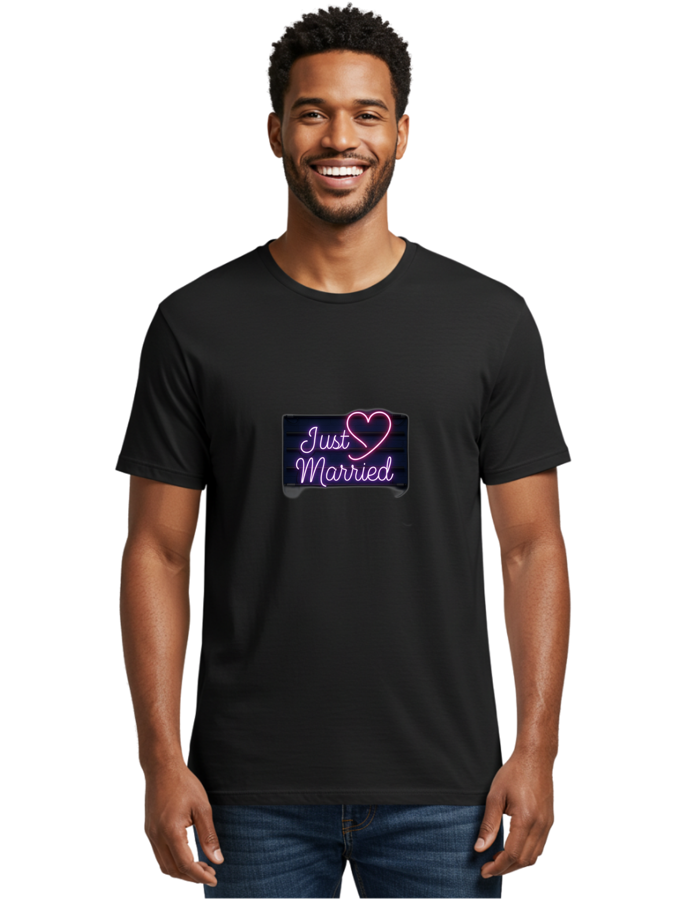 Just-Married-8 Men'S Graphic Tee, 100% Cotton, Comfortable Casual Summer Wear, Machine Washable, Neon Sign, Just Married, Wedding Decor, Love Heart, Pink Neon, Marriage Celebration, Wedding Signage, Romantic Decor, Party Decoration, Baa892