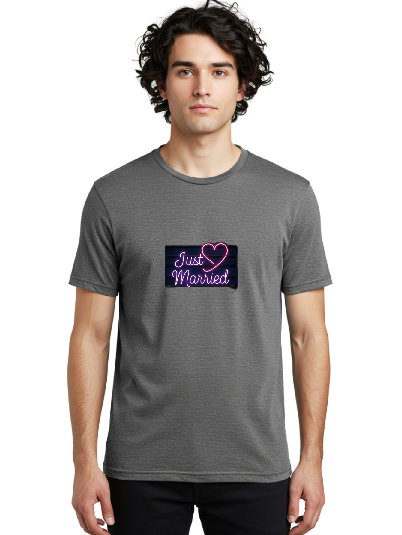 Just-Married-8 Men'S Graphic Tee, 100% Cotton, Comfortable Casual Summer Wear, Machine Washable, Neon Sign, Just Married, Wedding Decor, Love Heart, Pink Neon, Marriage Celebration, Wedding Signage, Romantic Decor, Party Decoration, Baa892