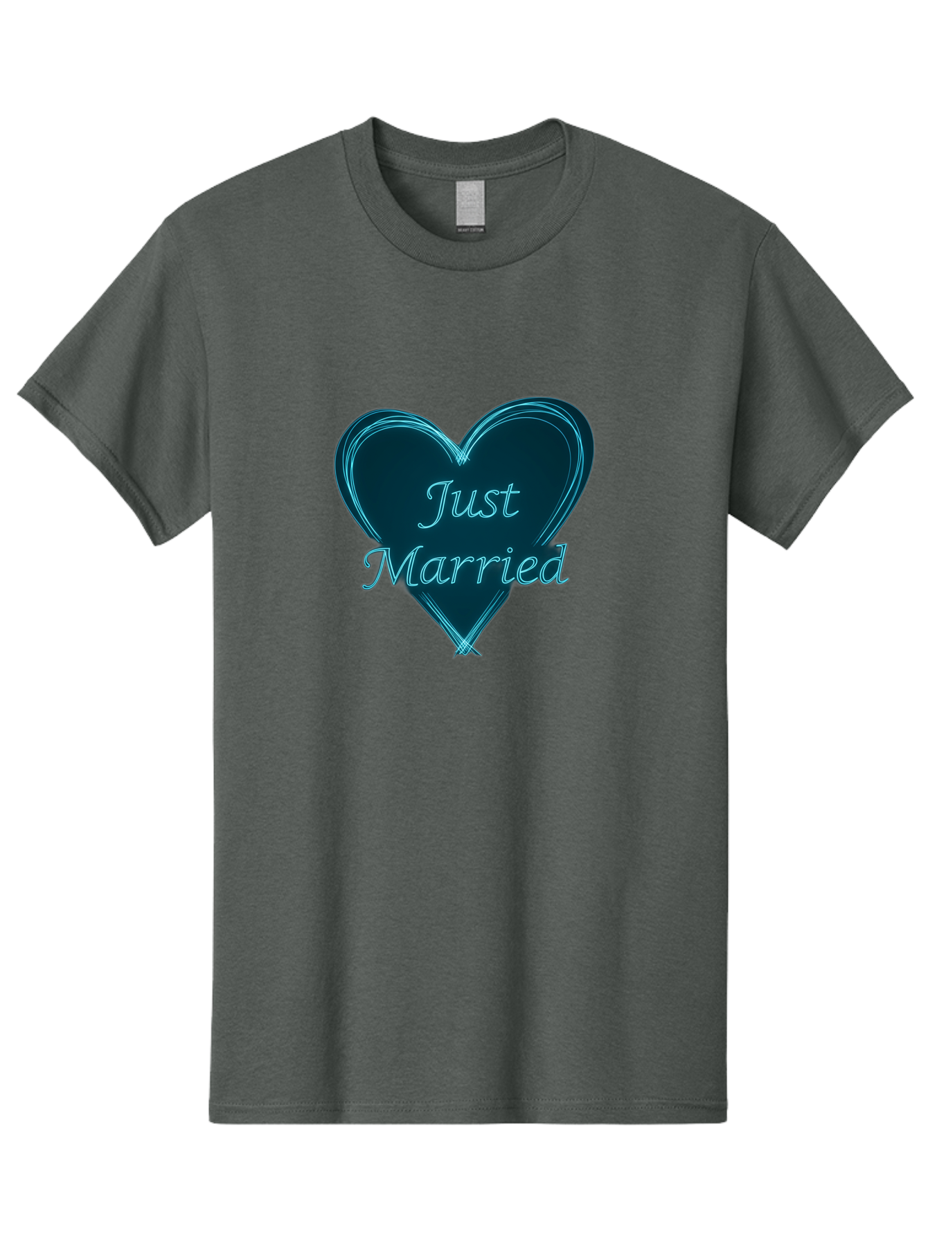 Just-Married-9 Men'S Graphic Tee, 100% Cotton, Comfortable Casual Summer Wear, Machine Washable, Wedding Heart, Love Symbol, Just Married Sign, Blue Heart Graphic, Cursive Text, Newlyweds, Marriage Celebration, Heart Shape Baa893
