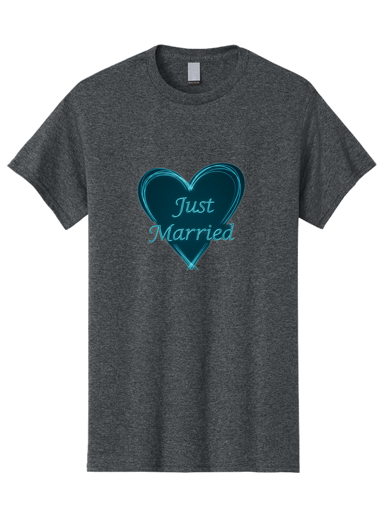 Just-Married-9 Men'S Graphic Tee, 100% Cotton, Comfortable Casual Summer Wear, Machine Washable, Wedding Heart, Love Symbol, Just Married Sign, Blue Heart Graphic, Cursive Text, Newlyweds, Marriage Celebration, Heart Shape Baa893