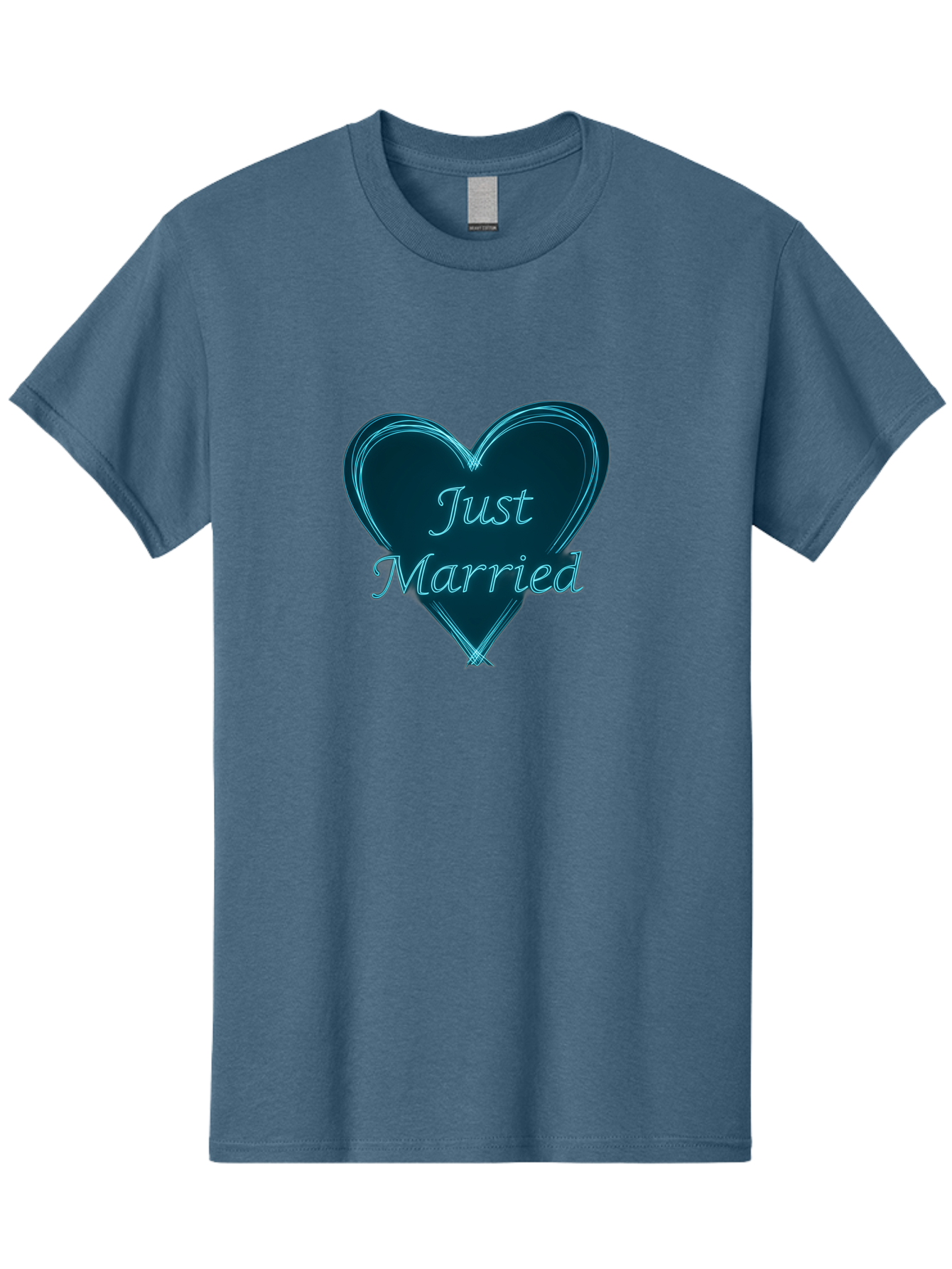 Just-Married-9 Men'S Graphic Tee, 100% Cotton, Comfortable Casual Summer Wear, Machine Washable, Wedding Heart, Love Symbol, Just Married Sign, Blue Heart Graphic, Cursive Text, Newlyweds, Marriage Celebration, Heart Shape Baa893