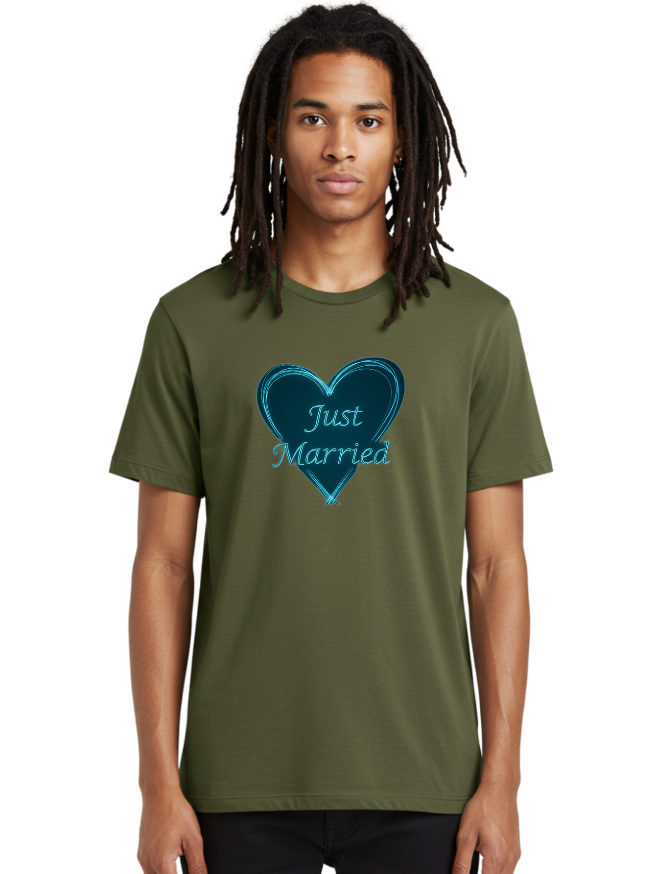 Just-Married-9 Men'S Graphic Tee, 100% Cotton, Comfortable Casual Summer Wear, Machine Washable, Wedding Heart, Love Symbol, Just Married Sign, Blue Heart Graphic, Cursive Text, Newlyweds, Marriage Celebration, Heart Shape Baa893