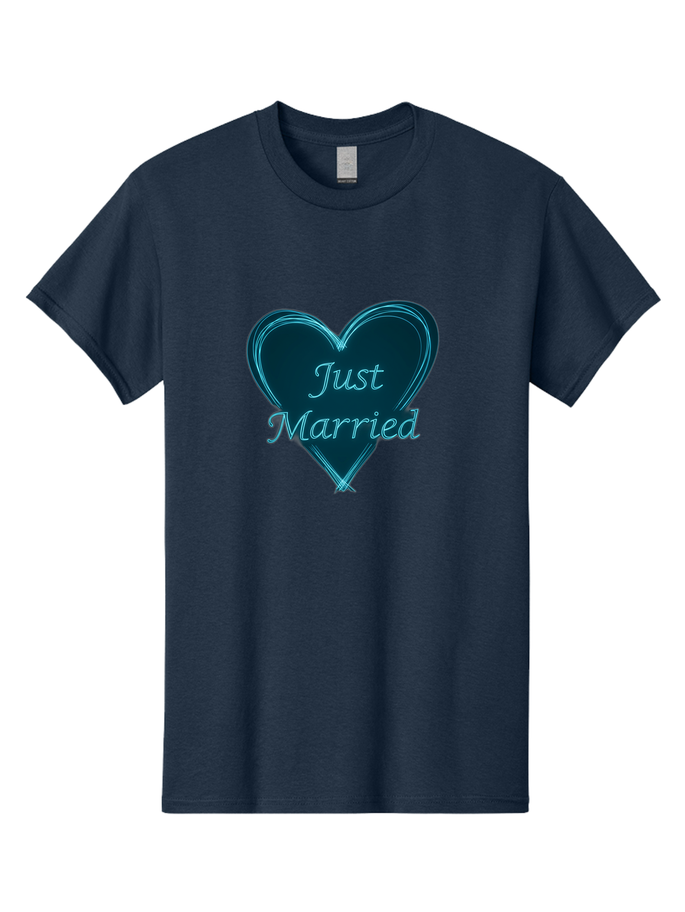Just-Married-9 Men'S Graphic Tee, 100% Cotton, Comfortable Casual Summer Wear, Machine Washable, Wedding Heart, Love Symbol, Just Married Sign, Blue Heart Graphic, Cursive Text, Newlyweds, Marriage Celebration, Heart Shape Baa893