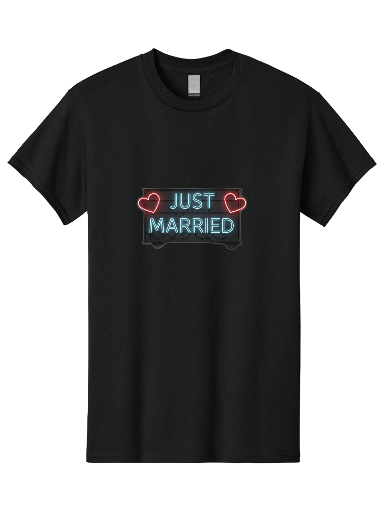 Just-Married-Neon-Sign Men'S Graphic Tee, 100% Cotton, Comfortable Casual Summer Wear, Machine Washable, Just Married Sign, Neon Lights, Love Hearts, Wedding Decoration, Romantic Ambiance, Newlyweds, Love Symbol, Glowing Hearts, Baa894