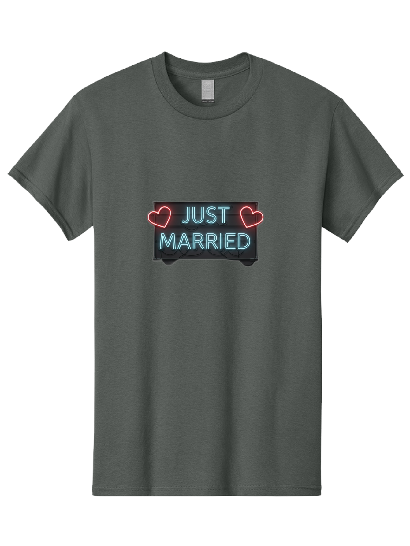 Just-Married-Neon-Sign Men'S Graphic Tee, 100% Cotton, Comfortable Casual Summer Wear, Machine Washable, Just Married Sign, Neon Lights, Love Hearts, Wedding Decoration, Romantic Ambiance, Newlyweds, Love Symbol, Glowing Hearts, Baa894