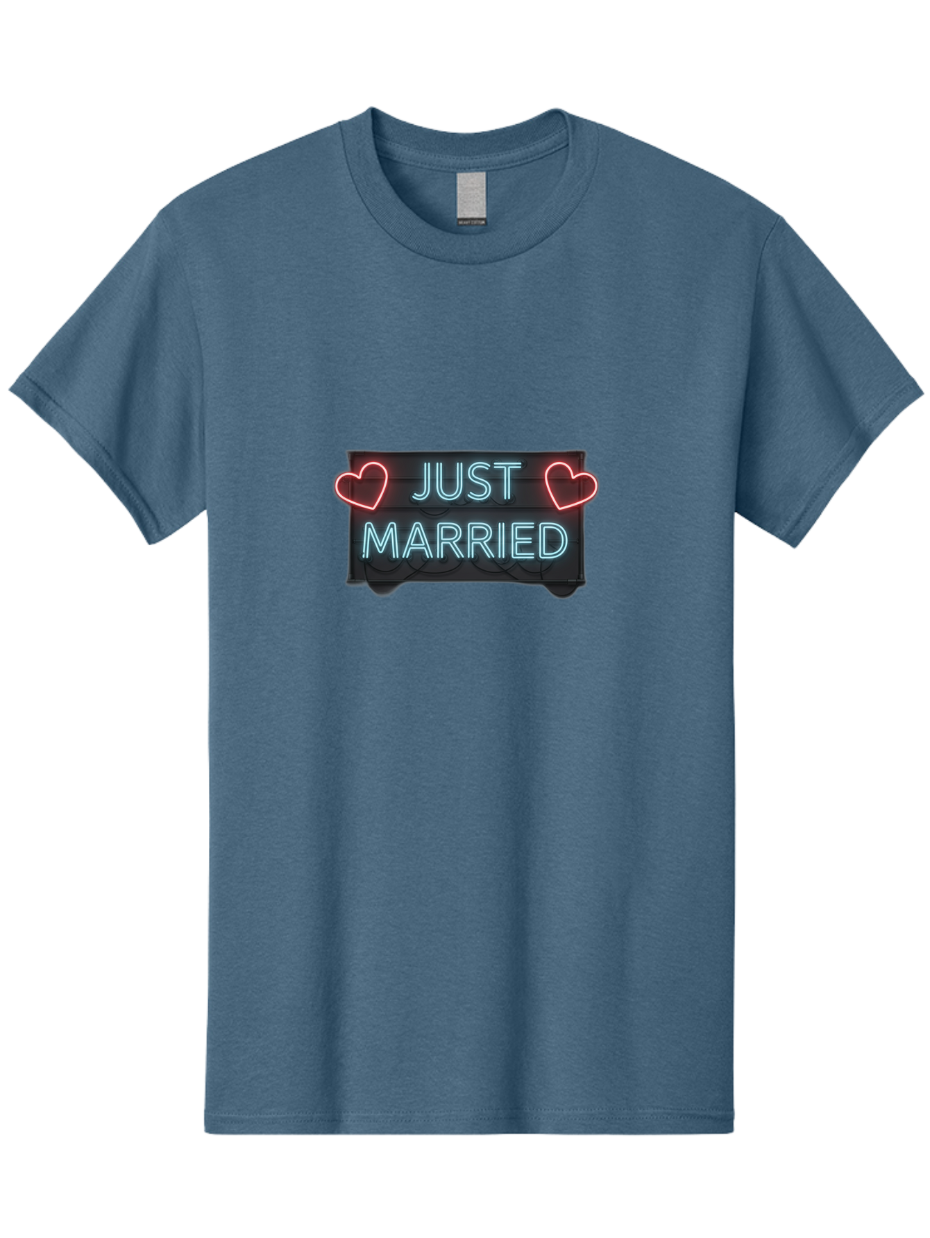 Just-Married-Neon-Sign Men'S Graphic Tee, 100% Cotton, Comfortable Casual Summer Wear, Machine Washable, Just Married Sign, Neon Lights, Love Hearts, Wedding Decoration, Romantic Ambiance, Newlyweds, Love Symbol, Glowing Hearts, Baa894