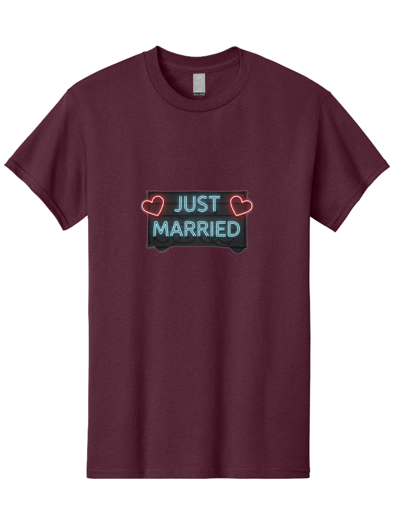 Just-Married-Neon-Sign Men'S Graphic Tee, 100% Cotton, Comfortable Casual Summer Wear, Machine Washable, Just Married Sign, Neon Lights, Love Hearts, Wedding Decoration, Romantic Ambiance, Newlyweds, Love Symbol, Glowing Hearts, Baa894