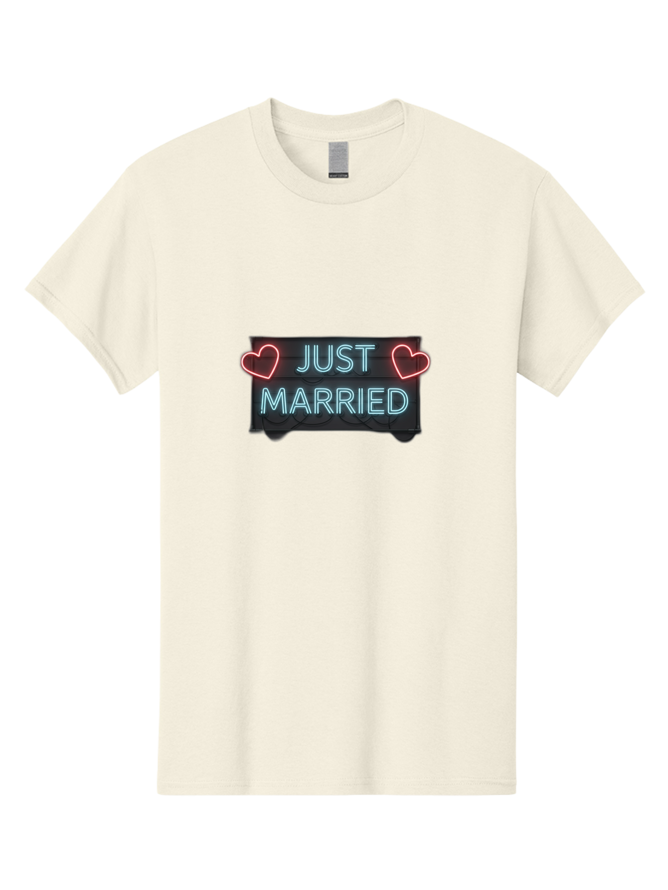 Just-Married-Neon-Sign Men'S Graphic Tee, 100% Cotton, Comfortable Casual Summer Wear, Machine Washable, Just Married Sign, Neon Lights, Love Hearts, Wedding Decoration, Romantic Ambiance, Newlyweds, Love Symbol, Glowing Hearts, Baa894