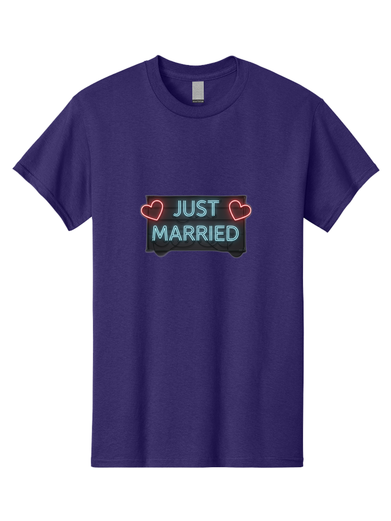 Just-Married-Neon-Sign Men'S Graphic Tee, 100% Cotton, Comfortable Casual Summer Wear, Machine Washable, Just Married Sign, Neon Lights, Love Hearts, Wedding Decoration, Romantic Ambiance, Newlyweds, Love Symbol, Glowing Hearts, Baa894