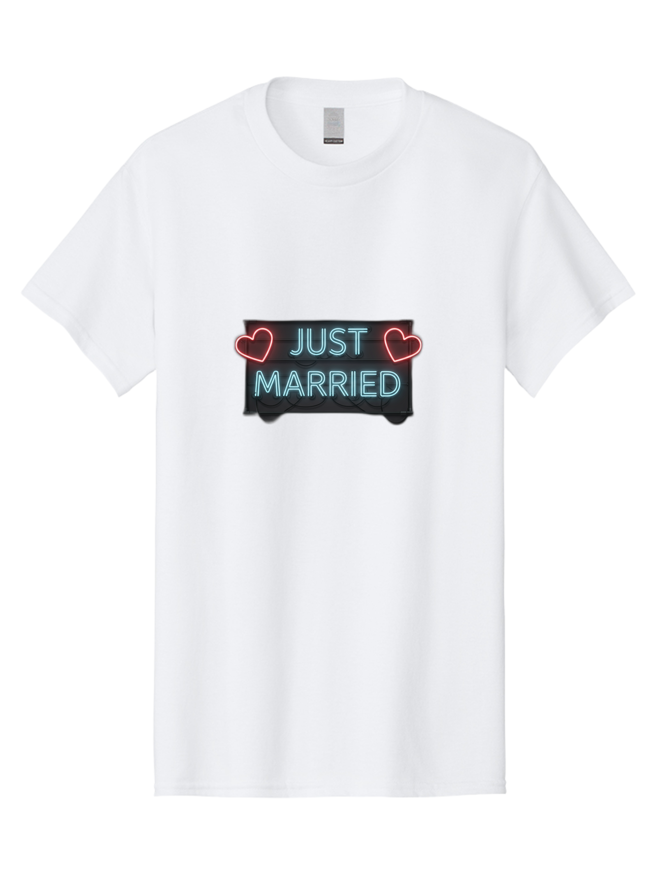 Just-Married-Neon-Sign Men'S Graphic Tee, 100% Cotton, Comfortable Casual Summer Wear, Machine Washable, Just Married Sign, Neon Lights, Love Hearts, Wedding Decoration, Romantic Ambiance, Newlyweds, Love Symbol, Glowing Hearts, Baa894