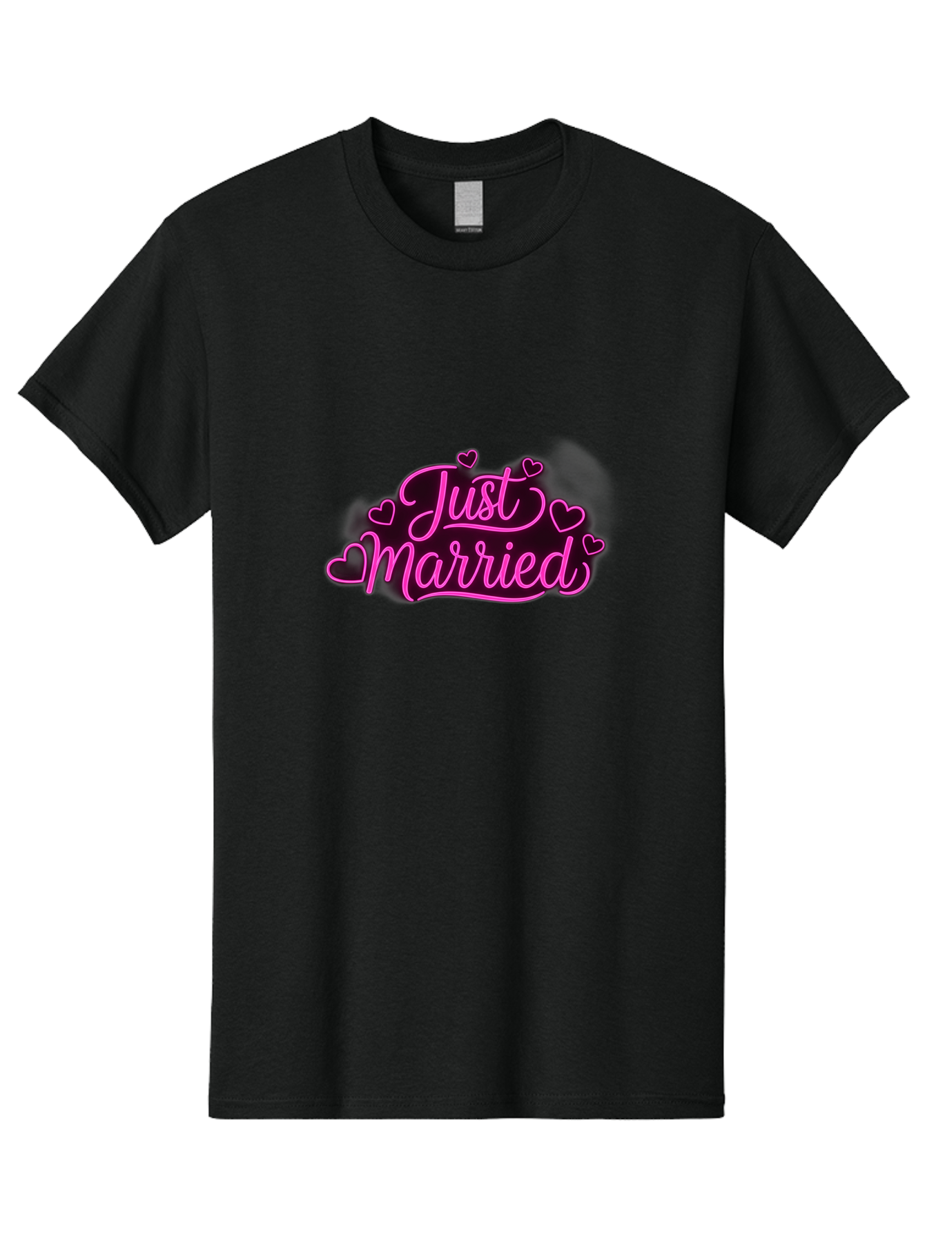 Just-Married Men'S Graphic Tee, 100% Cotton, Comfortable Casual Summer Wear, Machine Washable, Neon Pink Just Married Sign, Cursive Script, Love Hearts, Wedding Decor, Romantic Ambiance, Newlyweds, Love Symbols Baa895