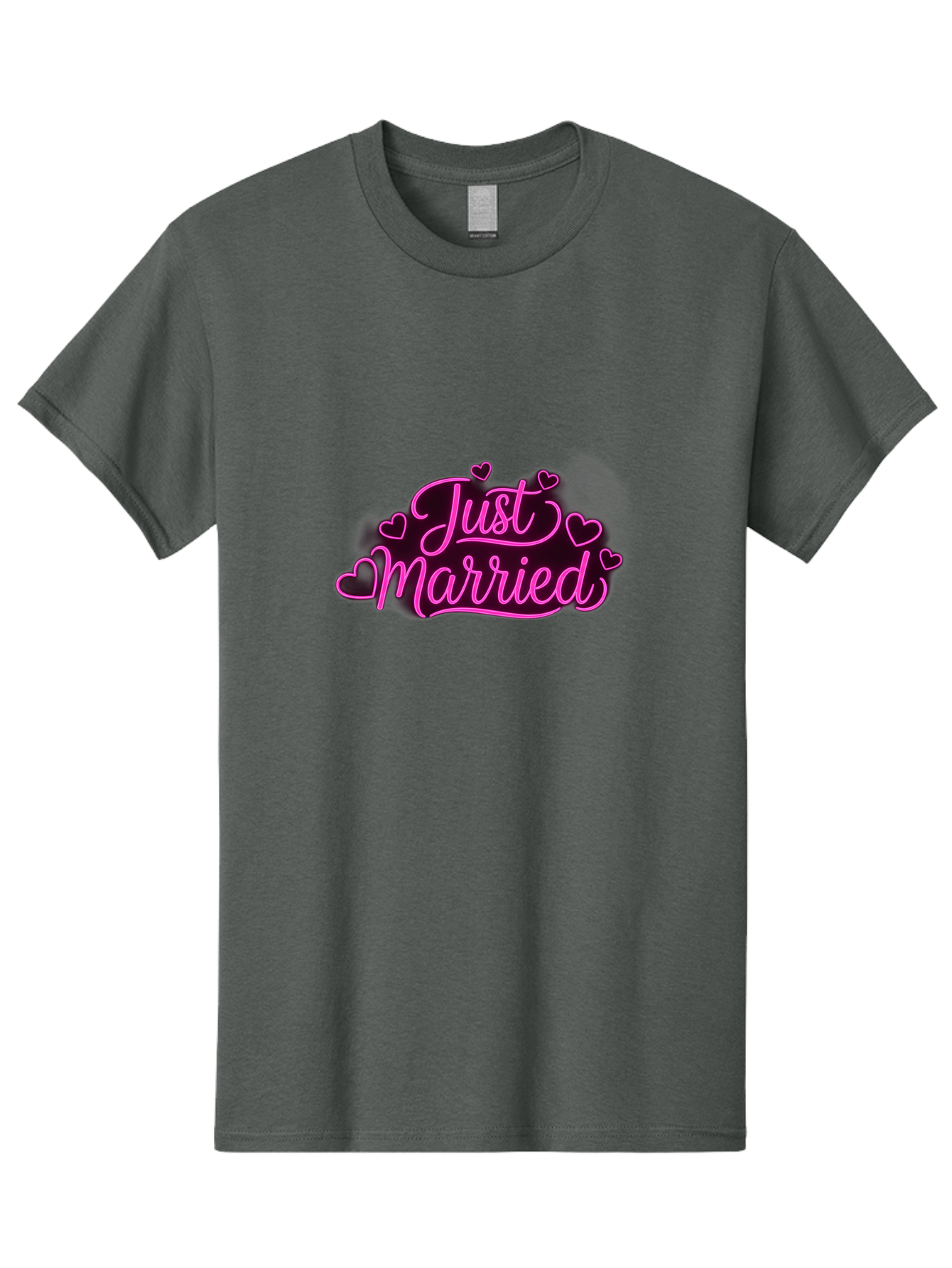 Just-Married Men'S Graphic Tee, 100% Cotton, Comfortable Casual Summer Wear, Machine Washable, Neon Pink Just Married Sign, Cursive Script, Love Hearts, Wedding Decor, Romantic Ambiance, Newlyweds, Love Symbols Baa895