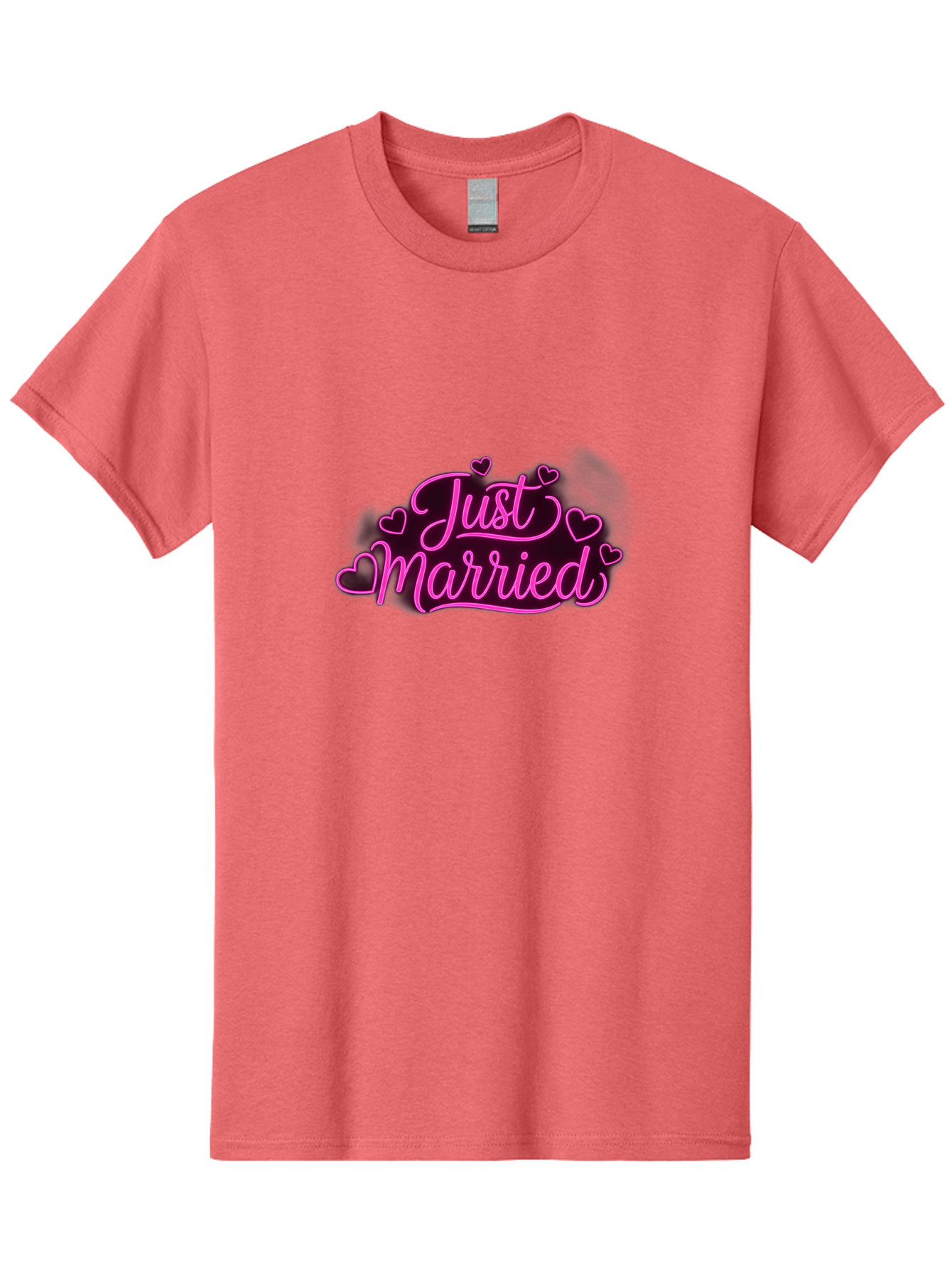 Just-Married Men'S Graphic Tee, 100% Cotton, Comfortable Casual Summer Wear, Machine Washable, Neon Pink Just Married Sign, Cursive Script, Love Hearts, Wedding Decor, Romantic Ambiance, Newlyweds, Love Symbols Baa895
